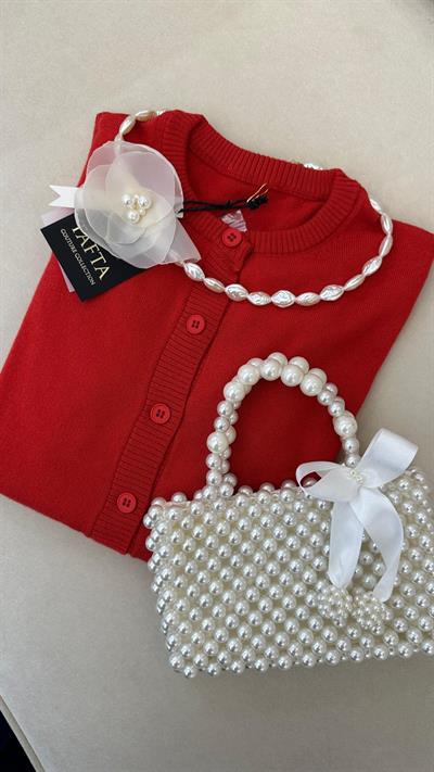 Düğmeli Triko Hırka Kırmızı