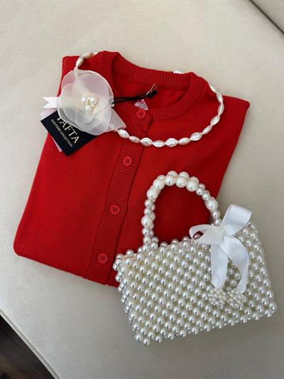 Düğmeli Triko Hırka Kırmızı