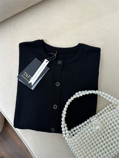 Düğmeli Triko Hırka Siyah