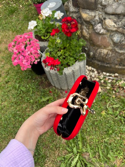 Kadife Gold Kaplamalı Kırmızı Abiye Çanta