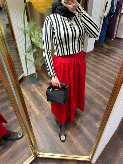 Kırmızı Gabardin Etek