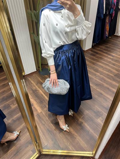 Tafta Balon Etek Lacivert