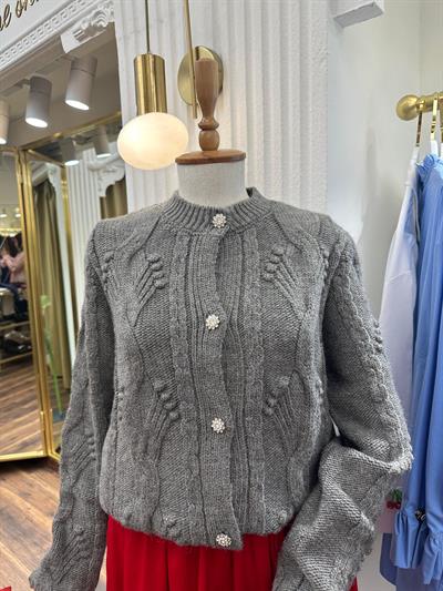 Taşlı Yün Kazak Gri