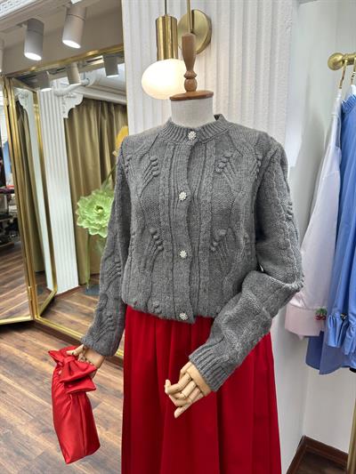 Taşlı Yün Kazak Gri