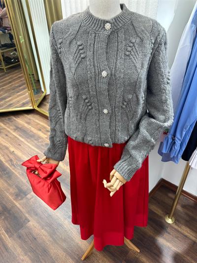 Taşlı Yün Kazak Gri