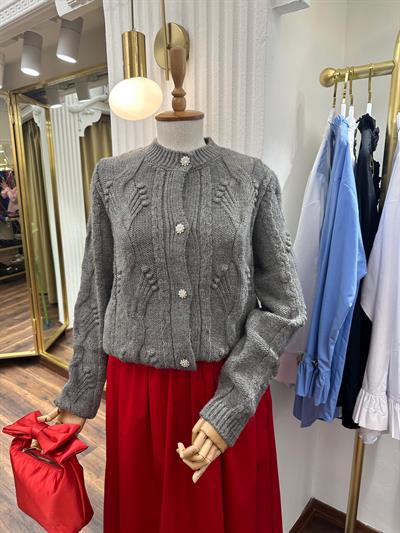 Taşlı Yün Kazak Gri