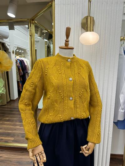 Taşlı Yün Kazak Hardal