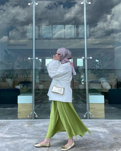 Yağ Yeşili Saten Skirt