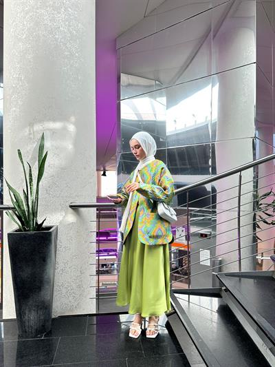 Yağ Yeşili Saten Skirt