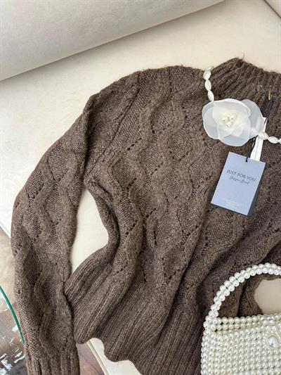 Zincir Triko Yün Kazak Kahve 