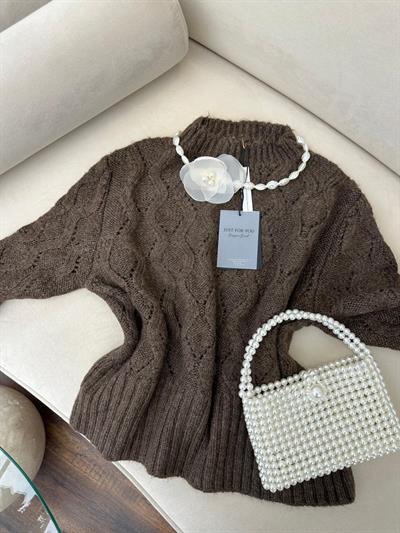 Zincir Triko Yün Kazak Kahve 