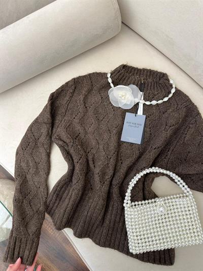 Zincir Triko Yün Kazak Kahve 