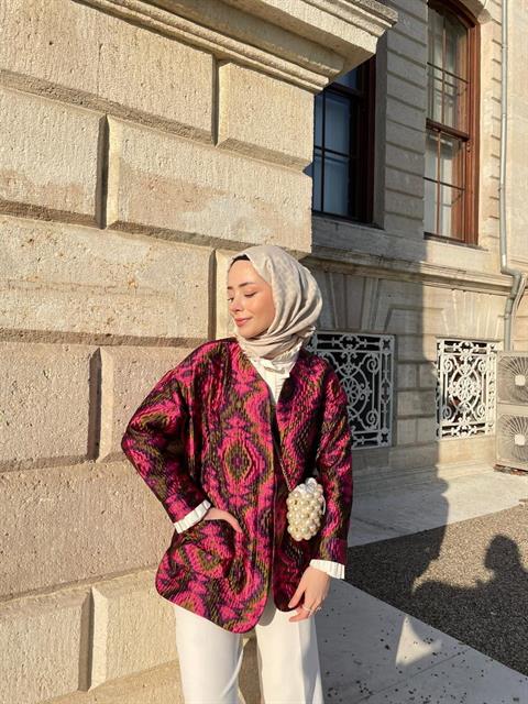 Colorful İpek Kapitone Ceket Pembe