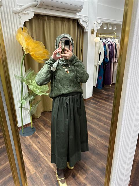 Haki Gabardin Skirt