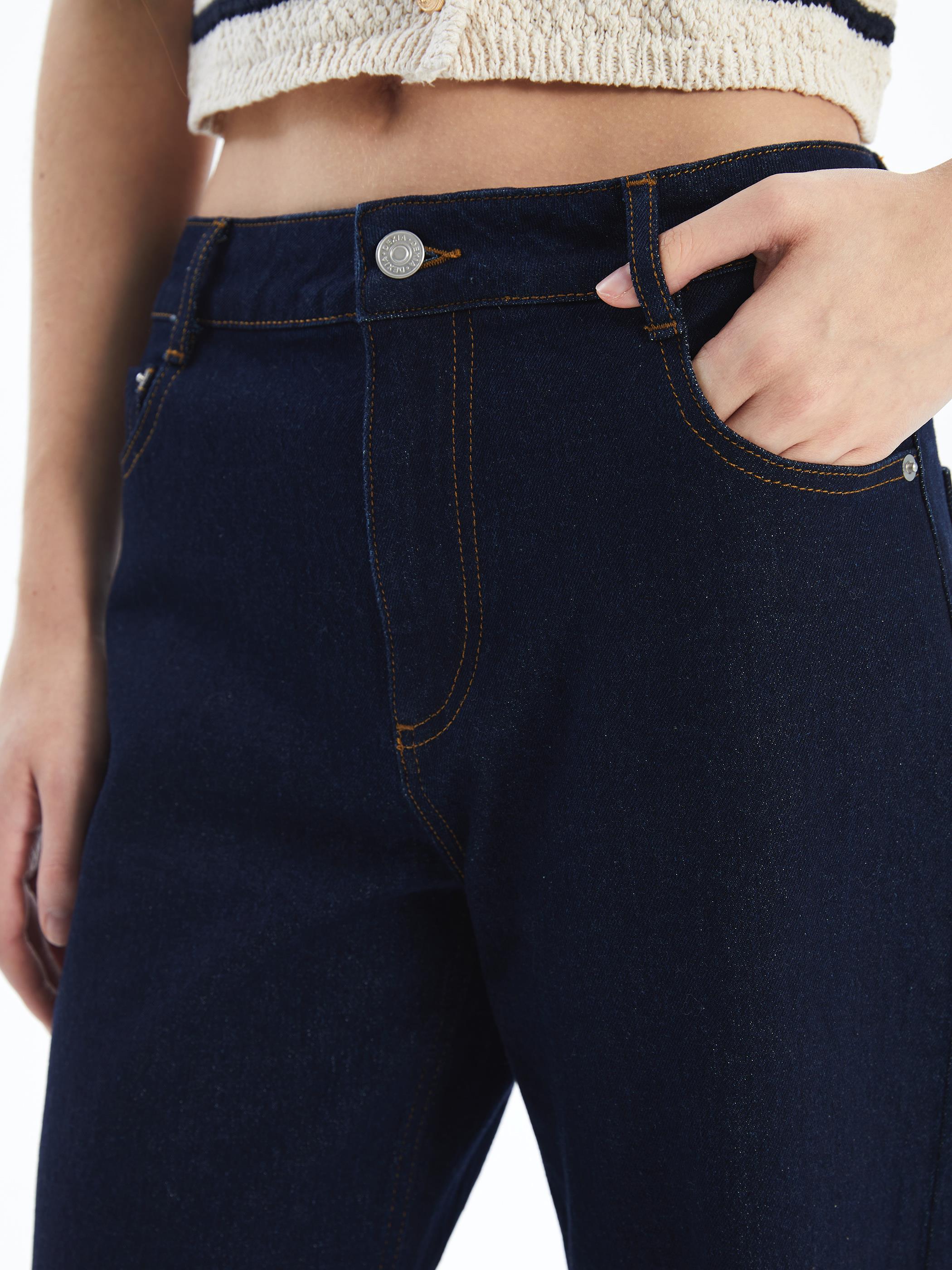 Alaska - Yüksel Bel Wide Leg Denim Pantolon - Mavi Renk