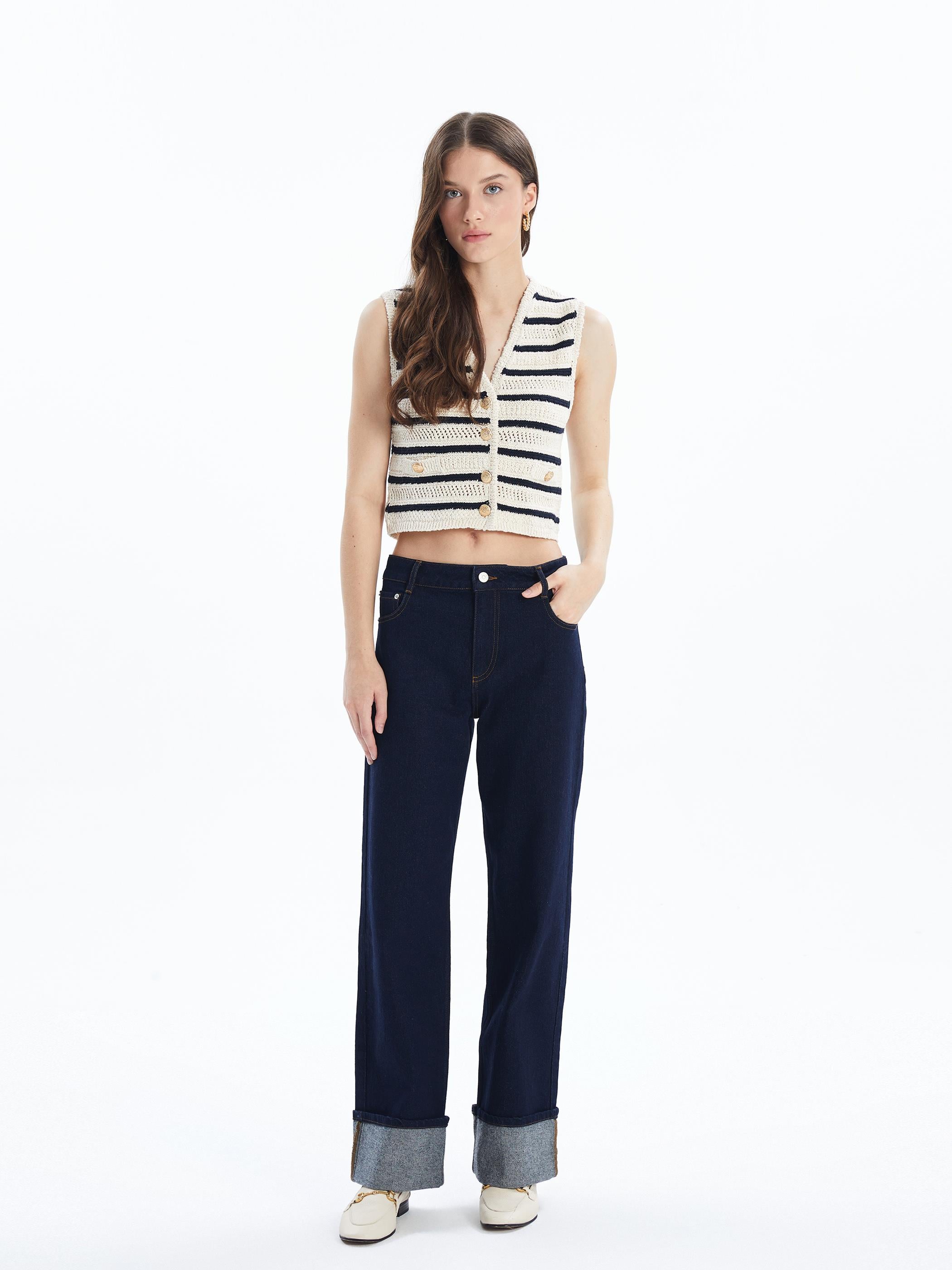 Alaska - Yüksel Bel Wide Leg Denim Pantolon - Mavi Renk