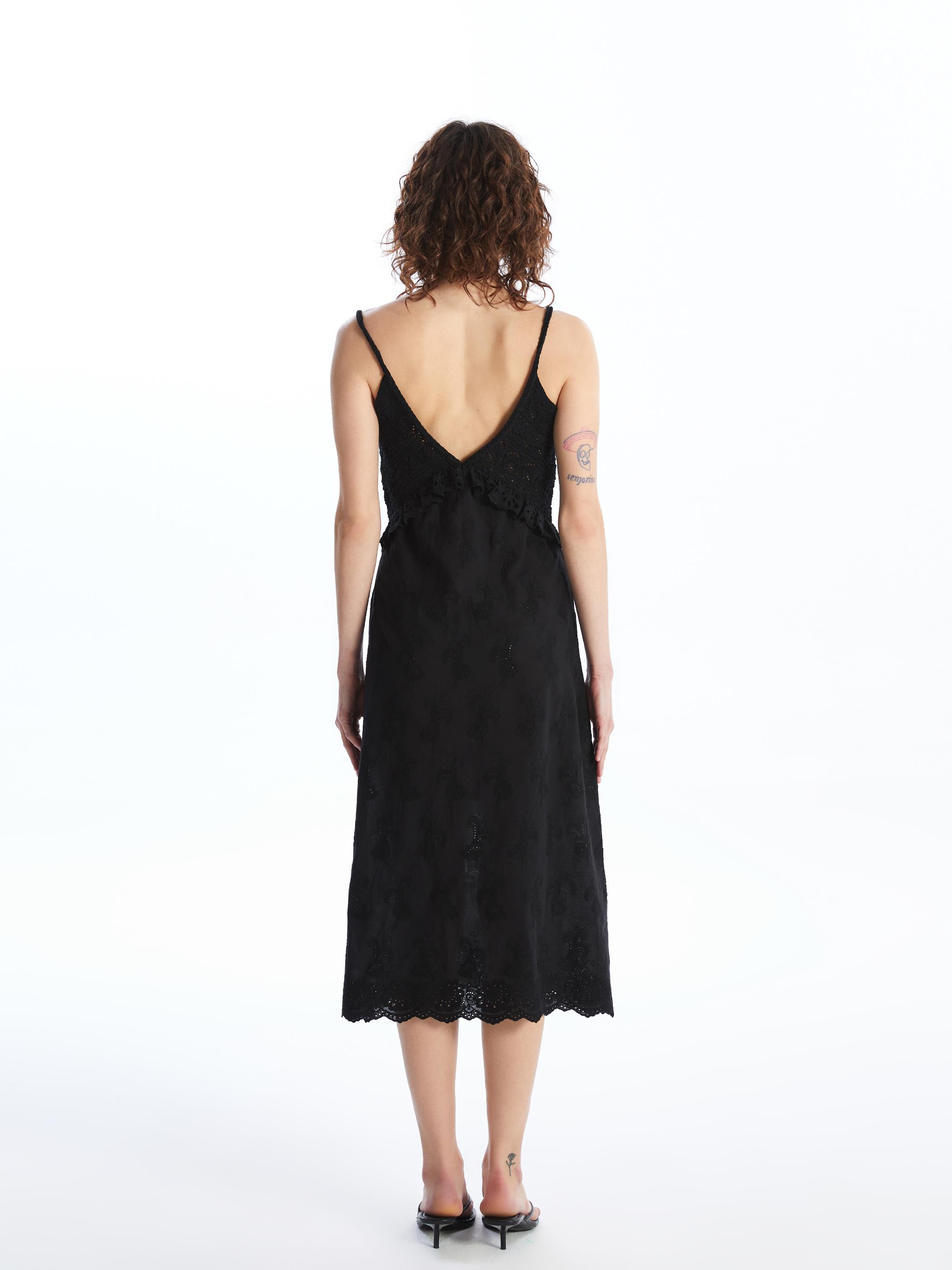 Amadora - Triko ve Keten Kumaş Birleşimli Yazlık Elbise - Siyah