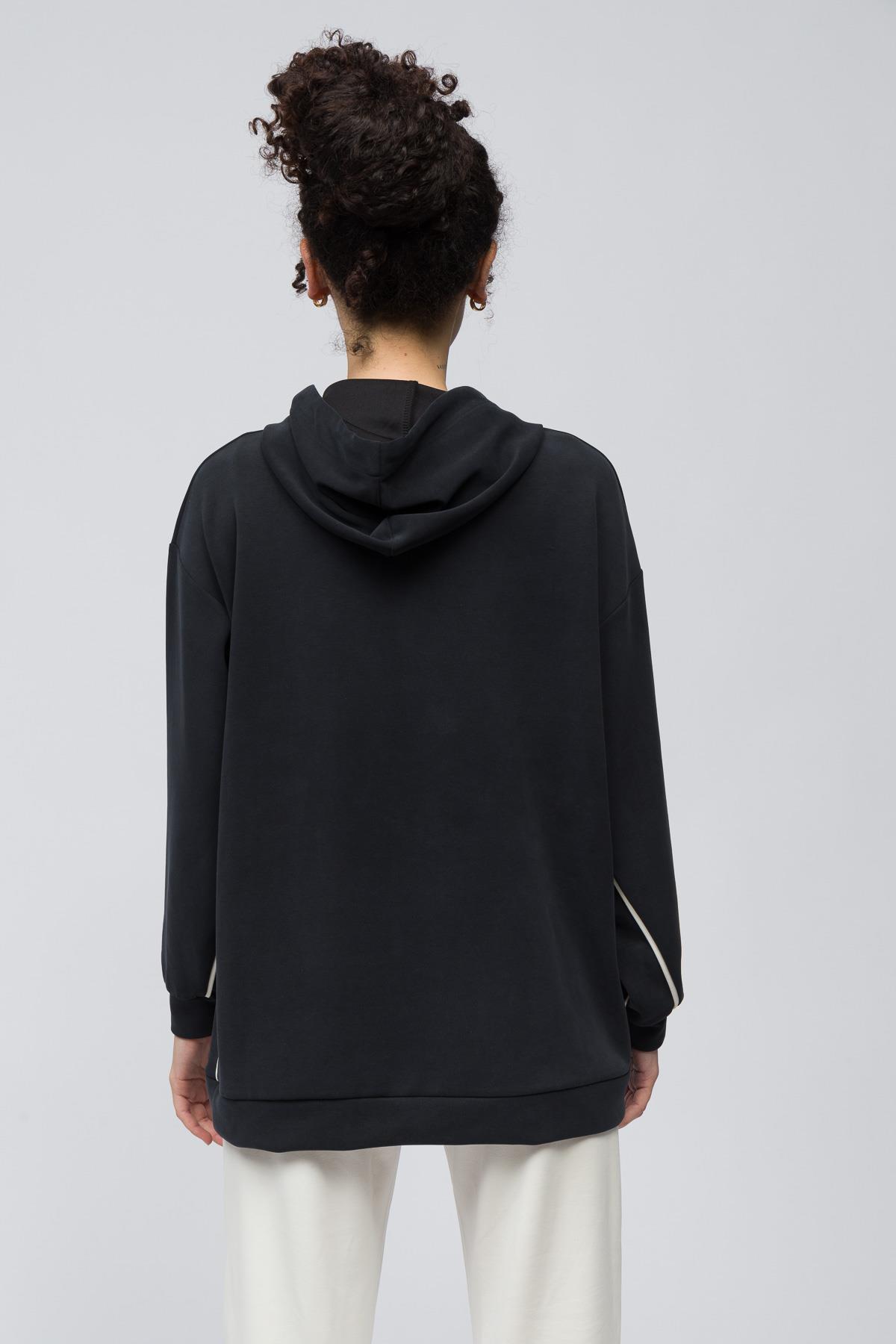 Bilbao - Çift Biyeli Oversize Kapüşonlu ve Cep Detaylı Modal Sweatshirt - Antrasit Renk