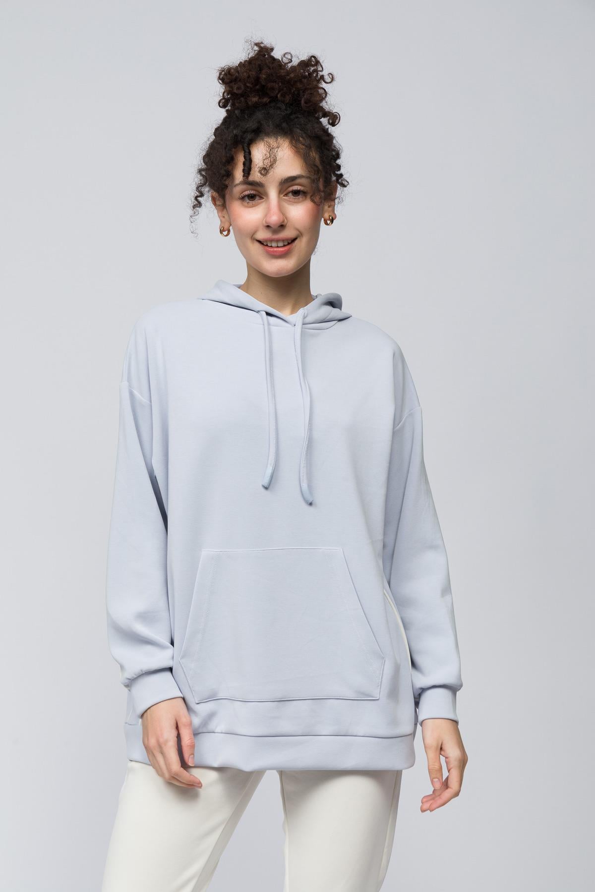 Bilbao - Çift Biyeli Oversize Kapüşonlu ve Cep Detaylı Modal Sweatshirt - Lila Renk