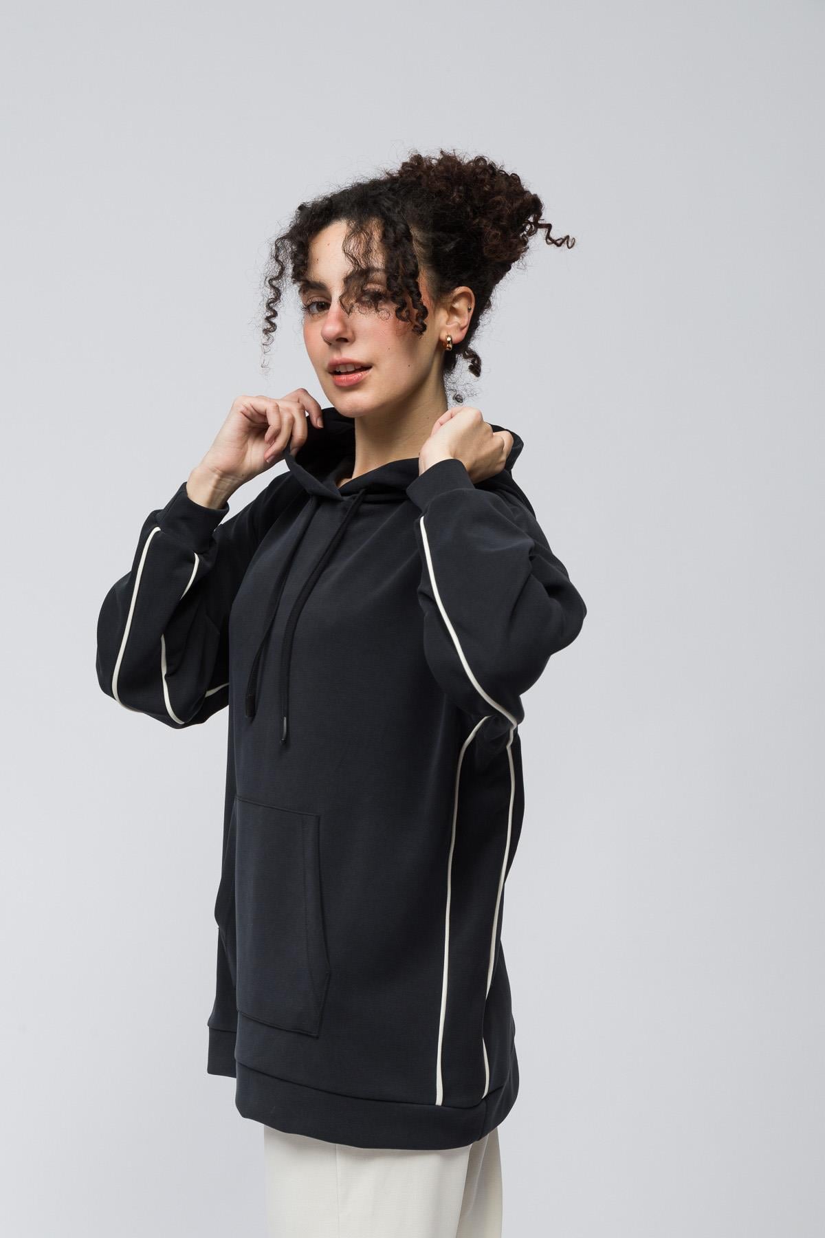 Bilbao - Çift Biyeli Oversize Kapüşonlu ve Cep Detaylı Modal Sweatshirt - Antrasit Renk