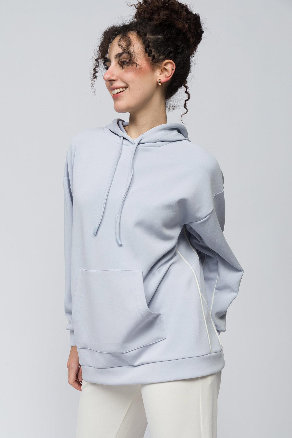 Bilbao - Çift Biyeli Oversize Kapüşonlu ve Cep Detaylı Modal Sweatshirt - Lila Renk