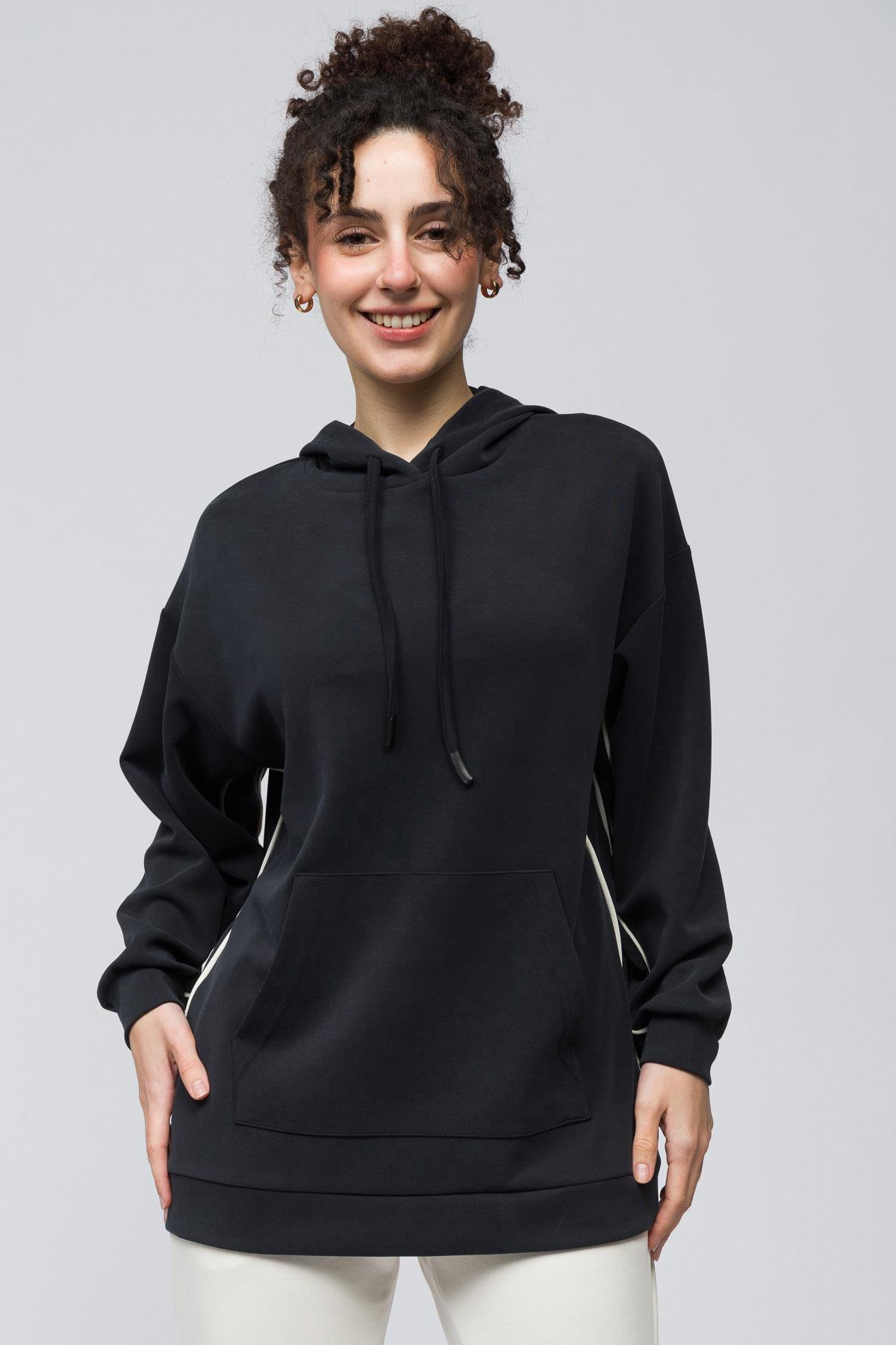 Bilbao - Çift Biyeli Oversize Kapüşonlu ve Cep Detaylı Modal Sweatshirt - Antrasit Renk