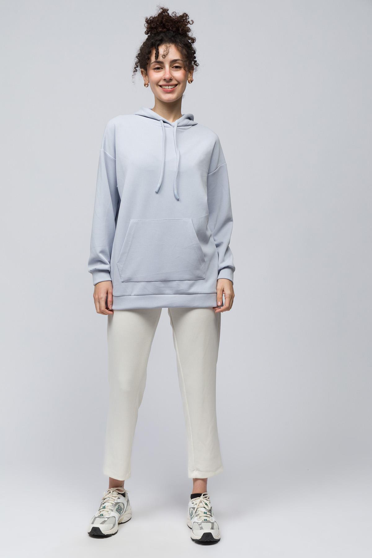 Bilbao - Çift Biyeli Oversize Kapüşonlu ve Cep Detaylı Modal Sweatshirt - Lila Renk