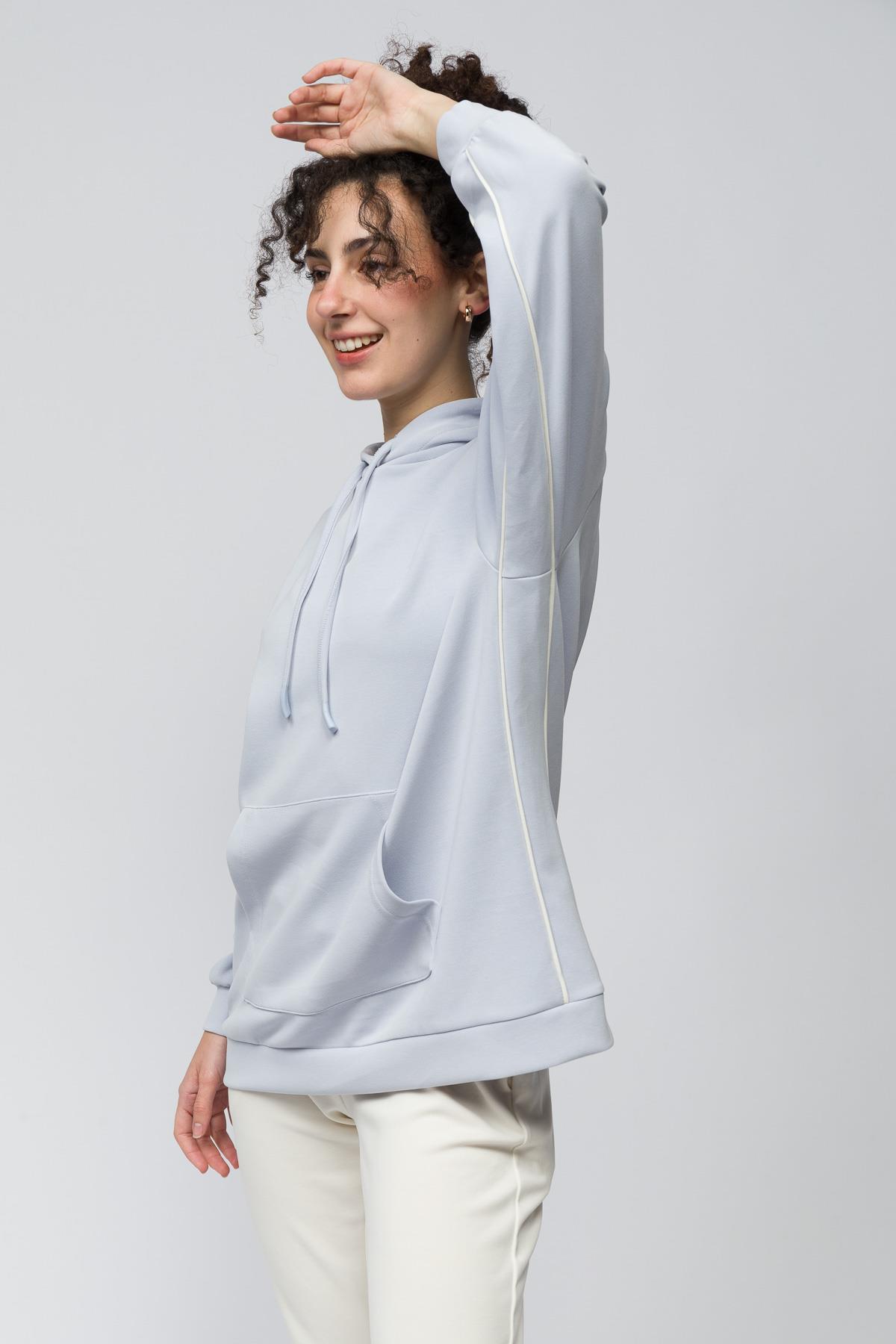 Bilbao - Çift Biyeli Oversize Kapüşonlu ve Cep Detaylı Modal Sweatshirt - Lila Renk