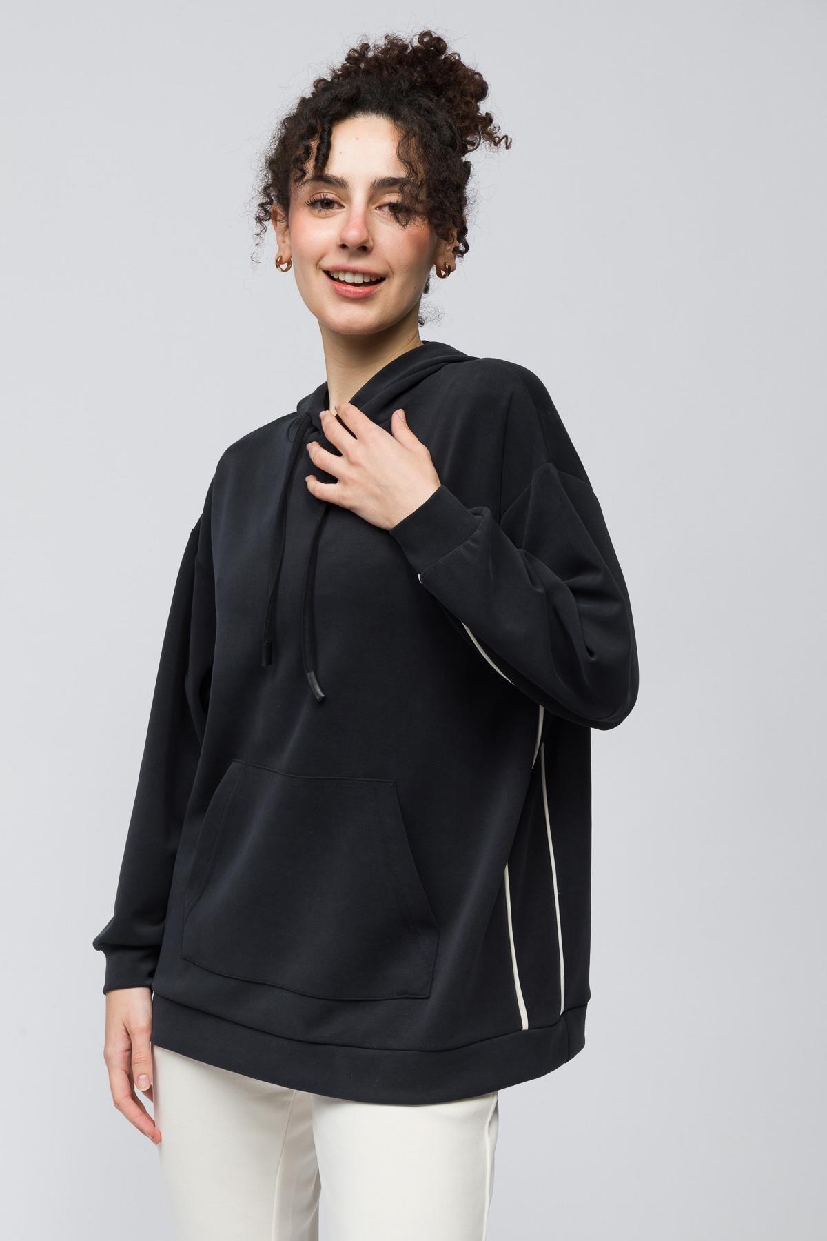 Bilbao - Çift Biyeli Oversize Kapüşonlu ve Cep Detaylı Modal Sweatshirt - Antrasit Renk