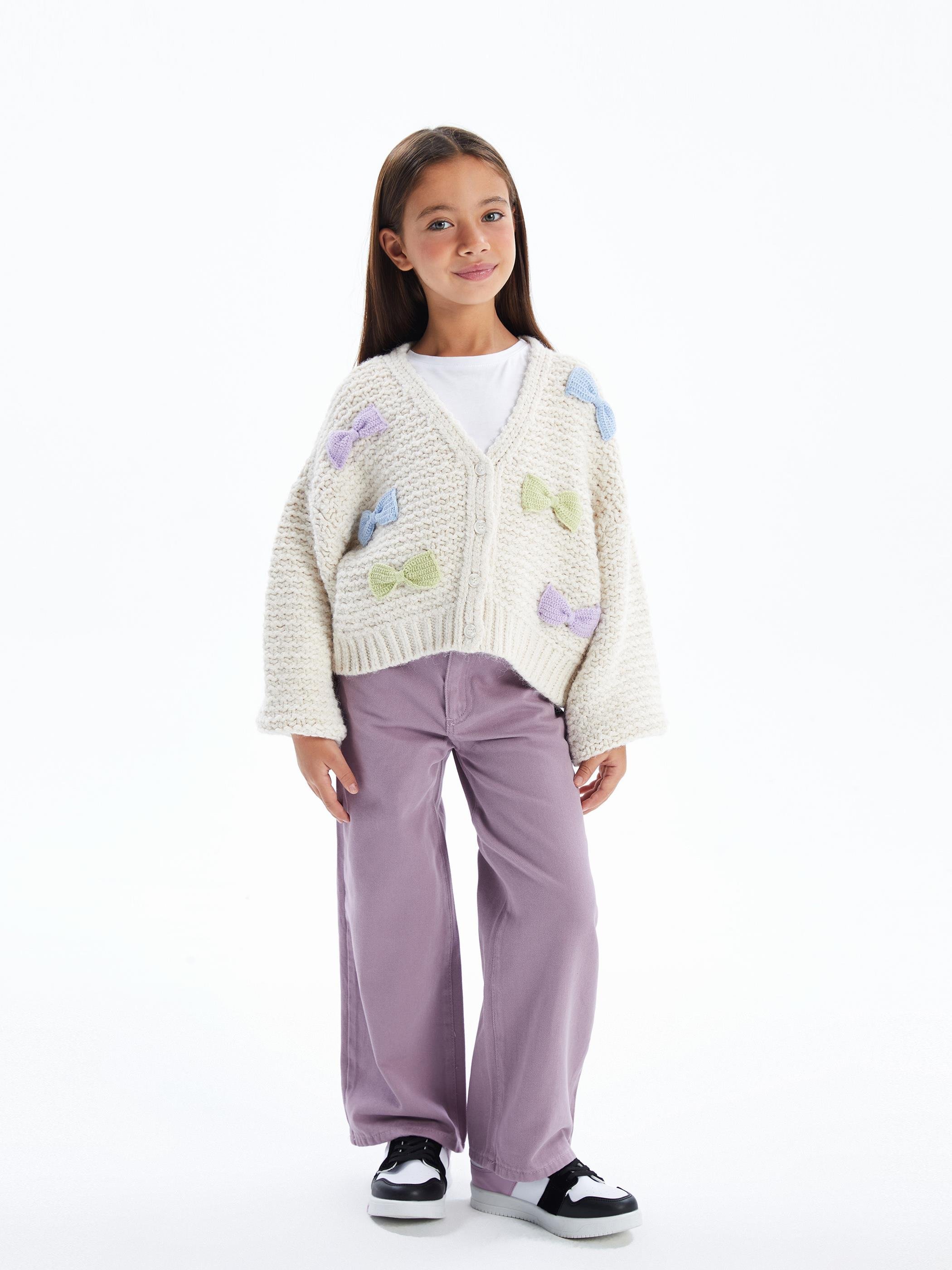 Bow - Balon Kol ve Fiyonk Detaylı Triko Hırka - Ekru Renk