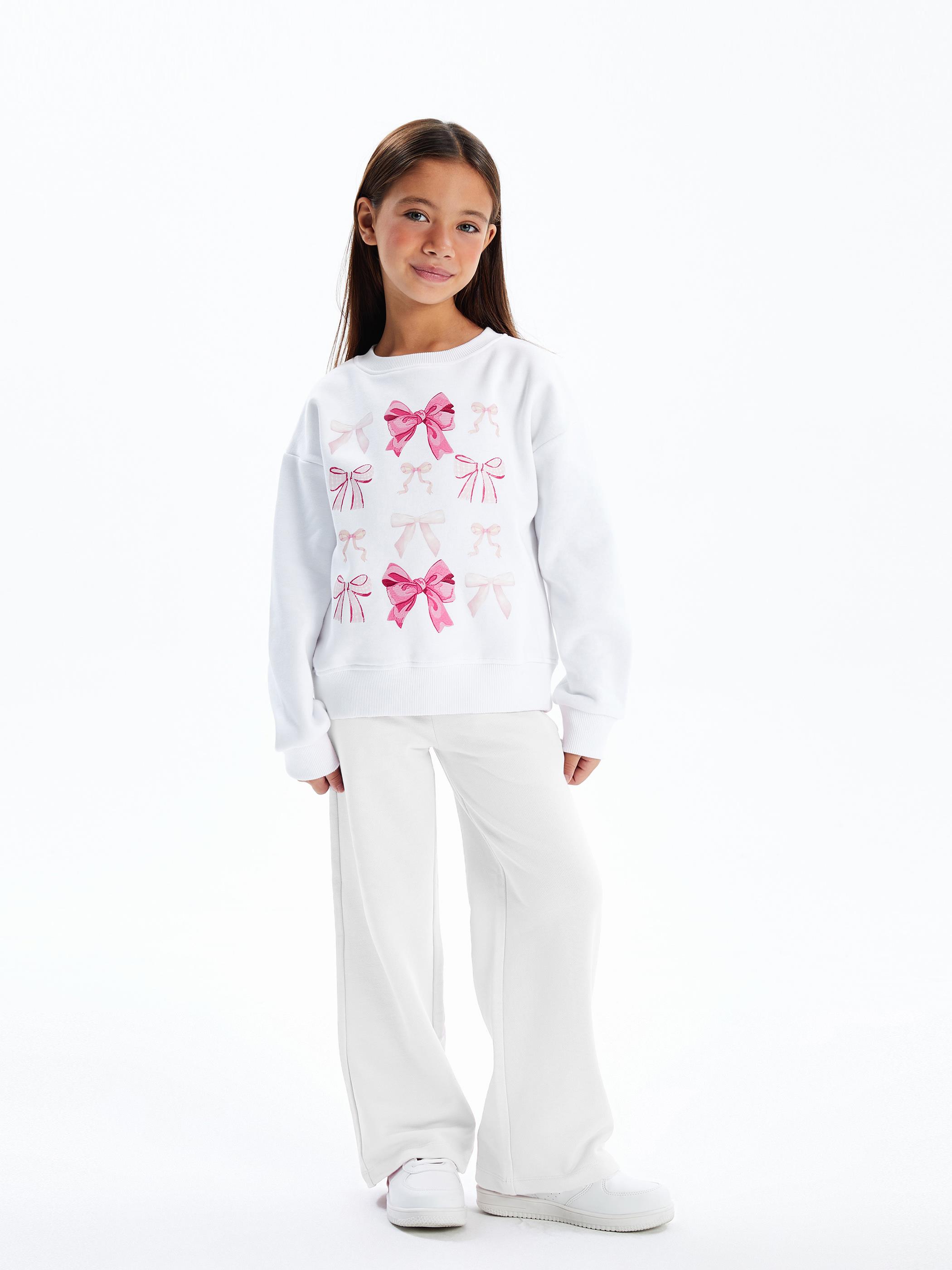 Bow Legging - Beli Lastikli Örme Pantolon - Beyaz Renk
