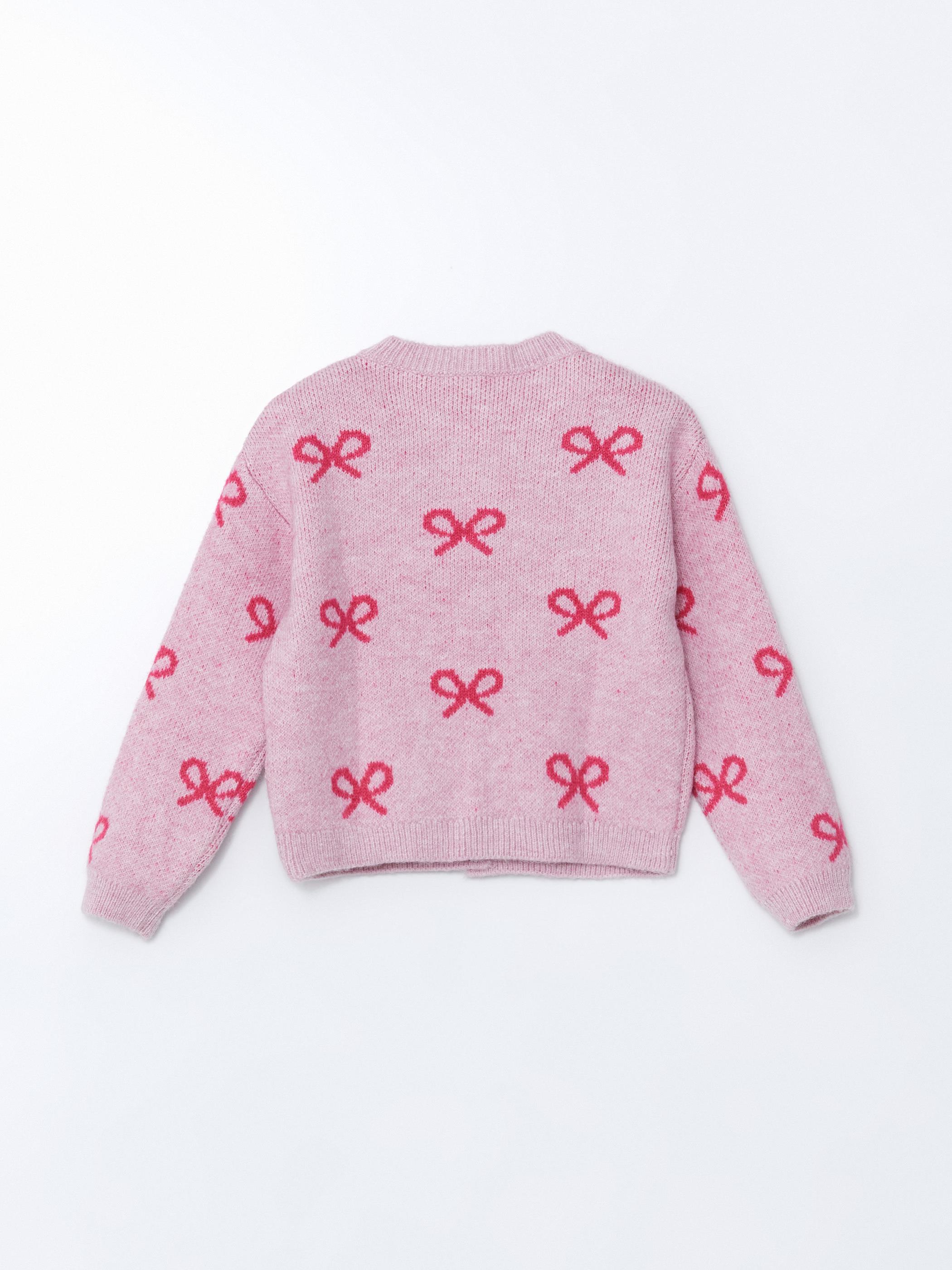 BOW2 - Fiyonk Desenli Bisiklet Yaka Triko Hırka - Pembe Renk