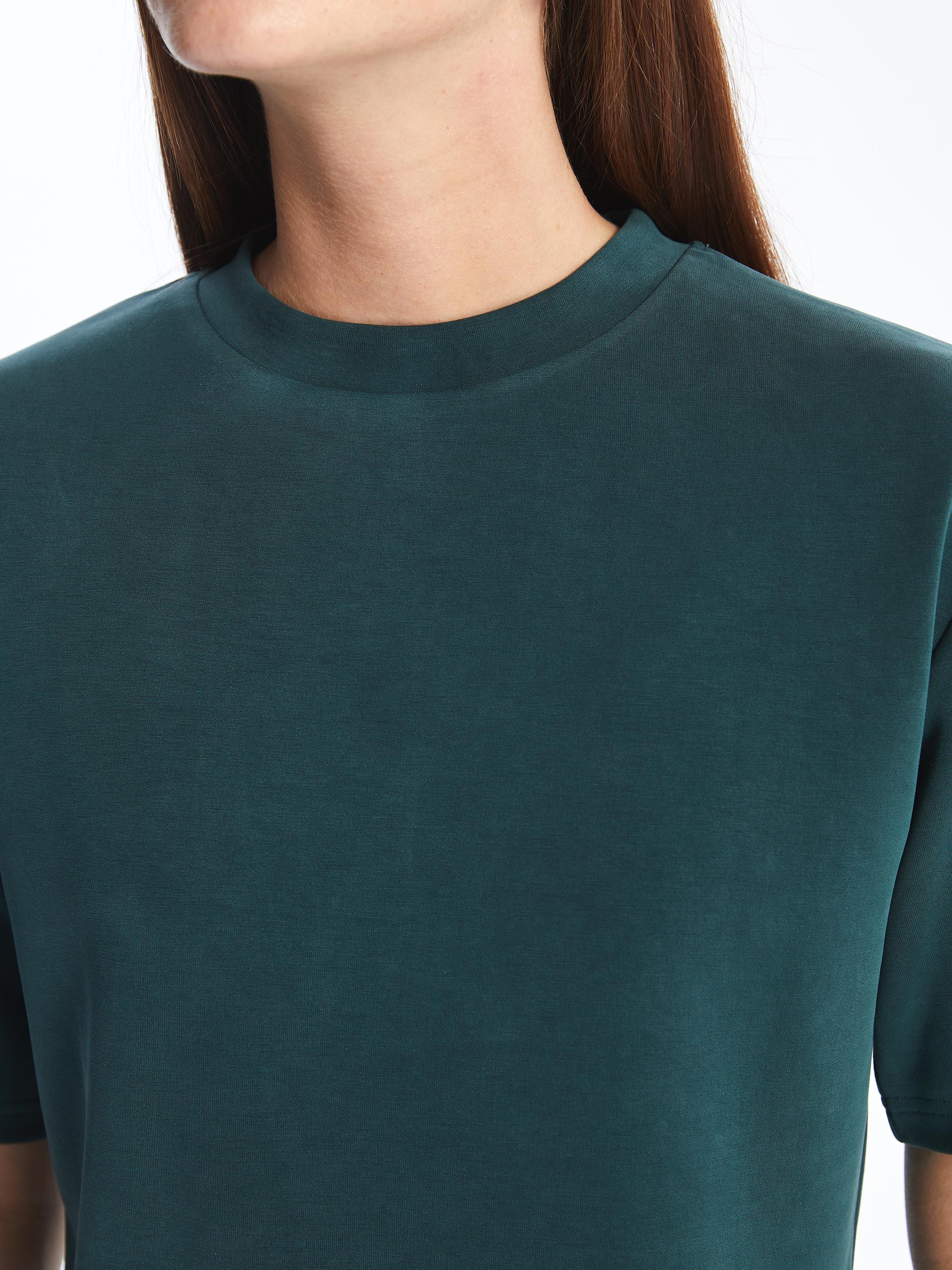 Brest - Modal Oysho Kumaş Düz Crop Tshirt - Yeşil