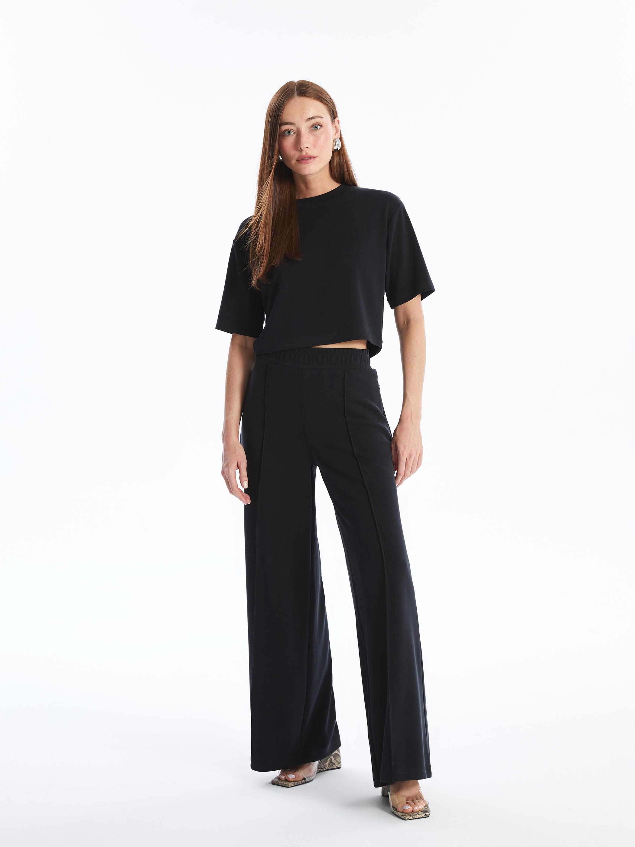 Brest - Modal Oysho Kumaş Düz Crop Tshirt - Antrasit