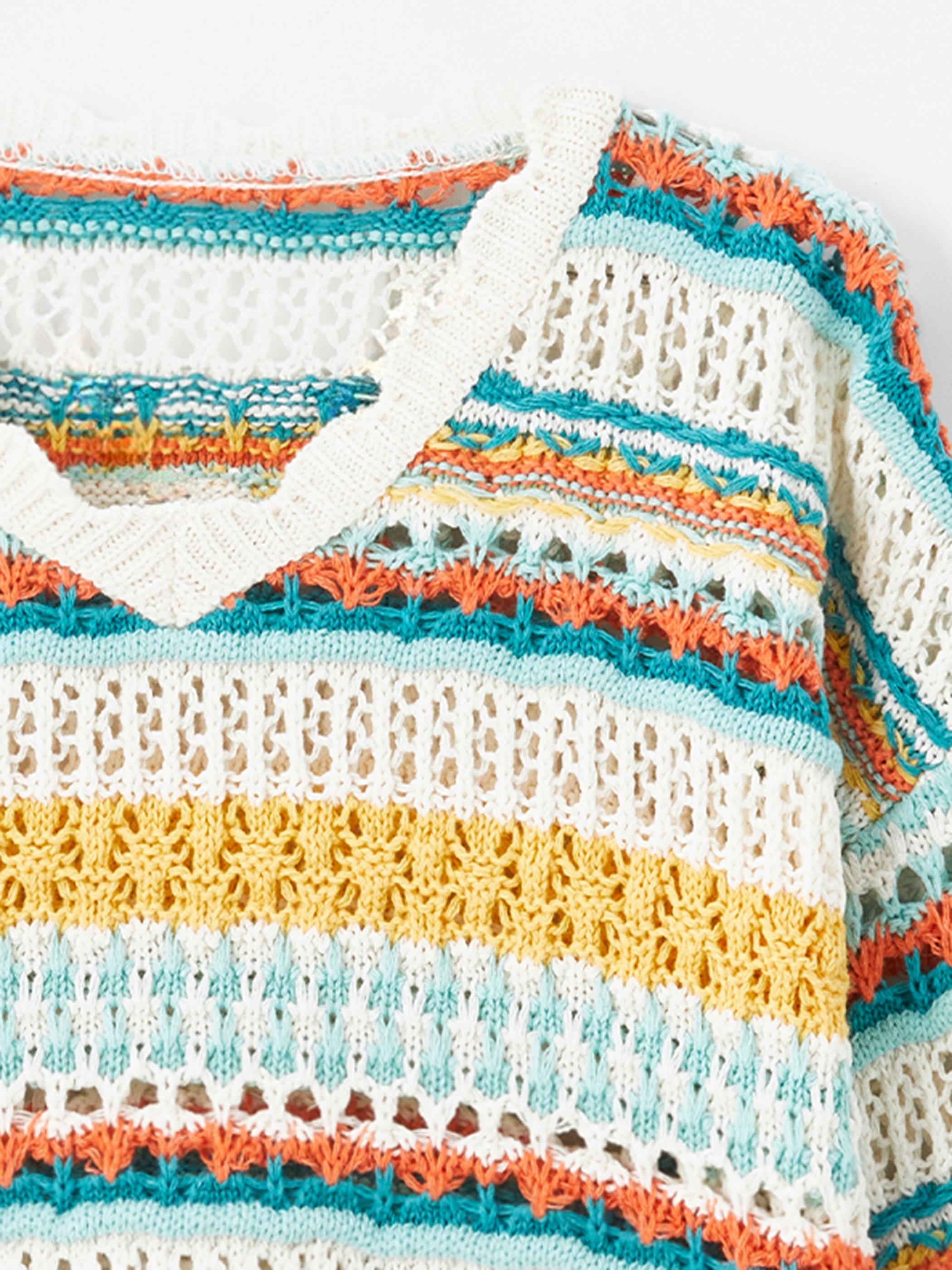 Cali - Örgü Detaylı Ajur Desen Triko Bluz - Multicolor