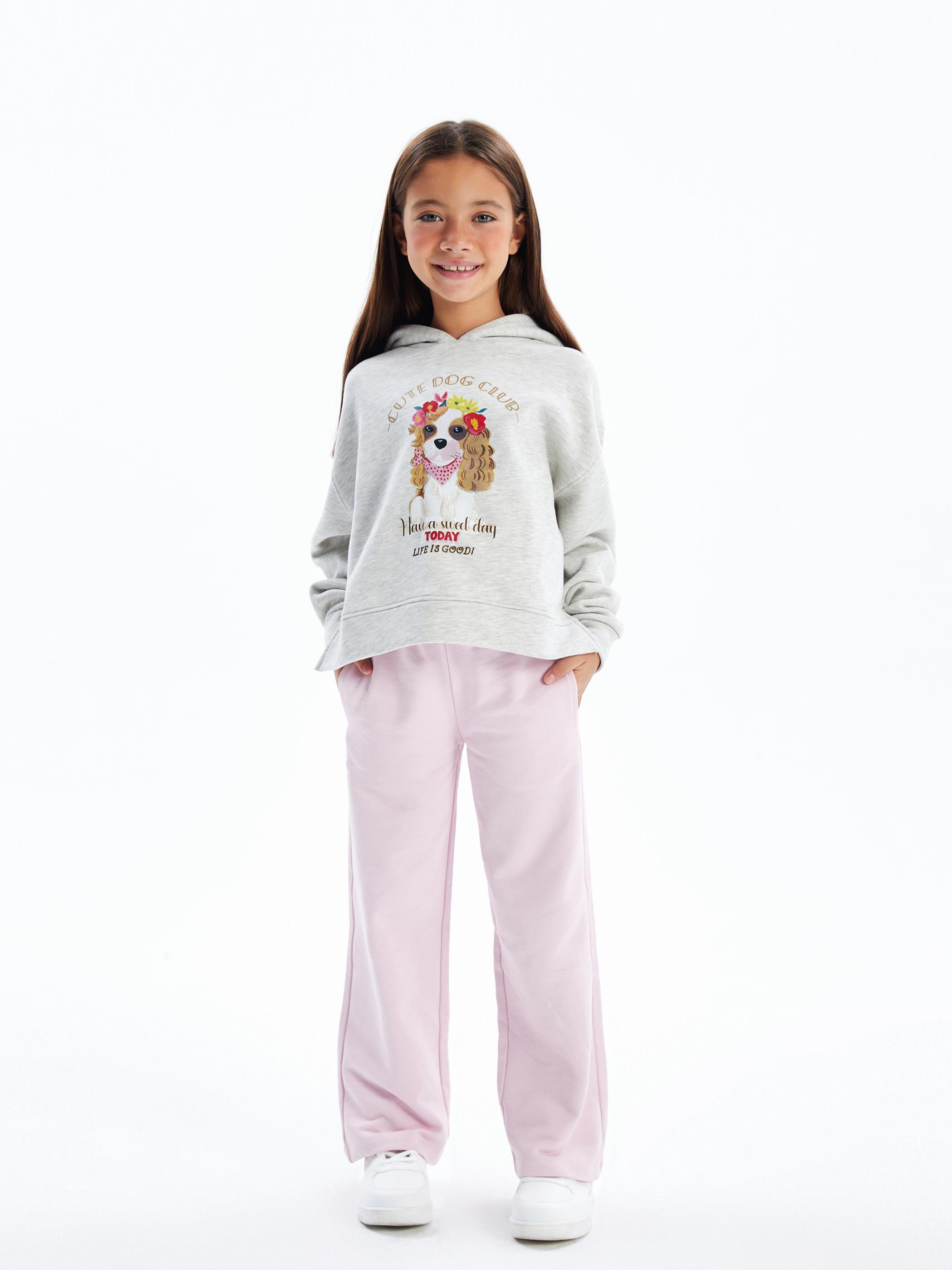 Cute Dog - Kapşonlu ve İçi Şardonlu Dijital Baskılı Sweatshirt - Gri Renk