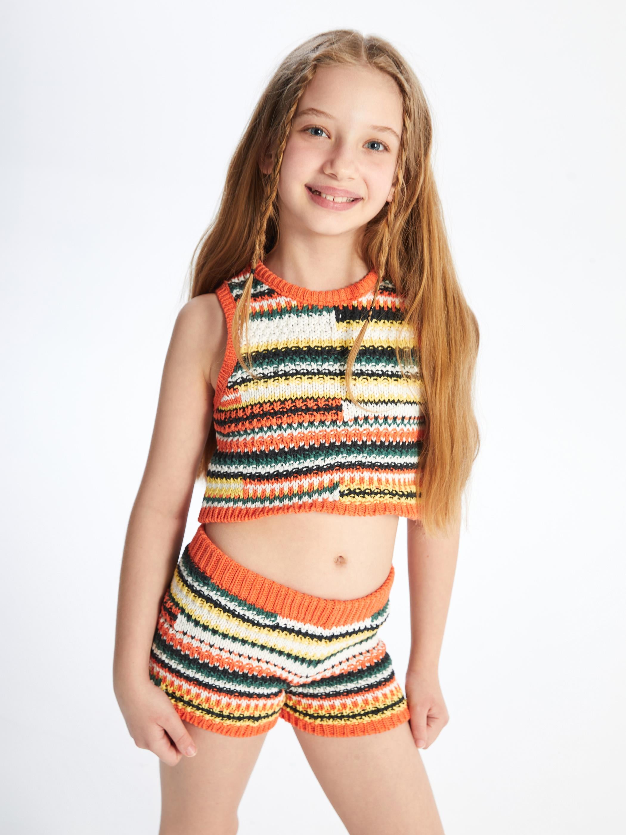 Ely - Örme Detaylı Beli Lastikli Kısa Şort - Çok Renkli