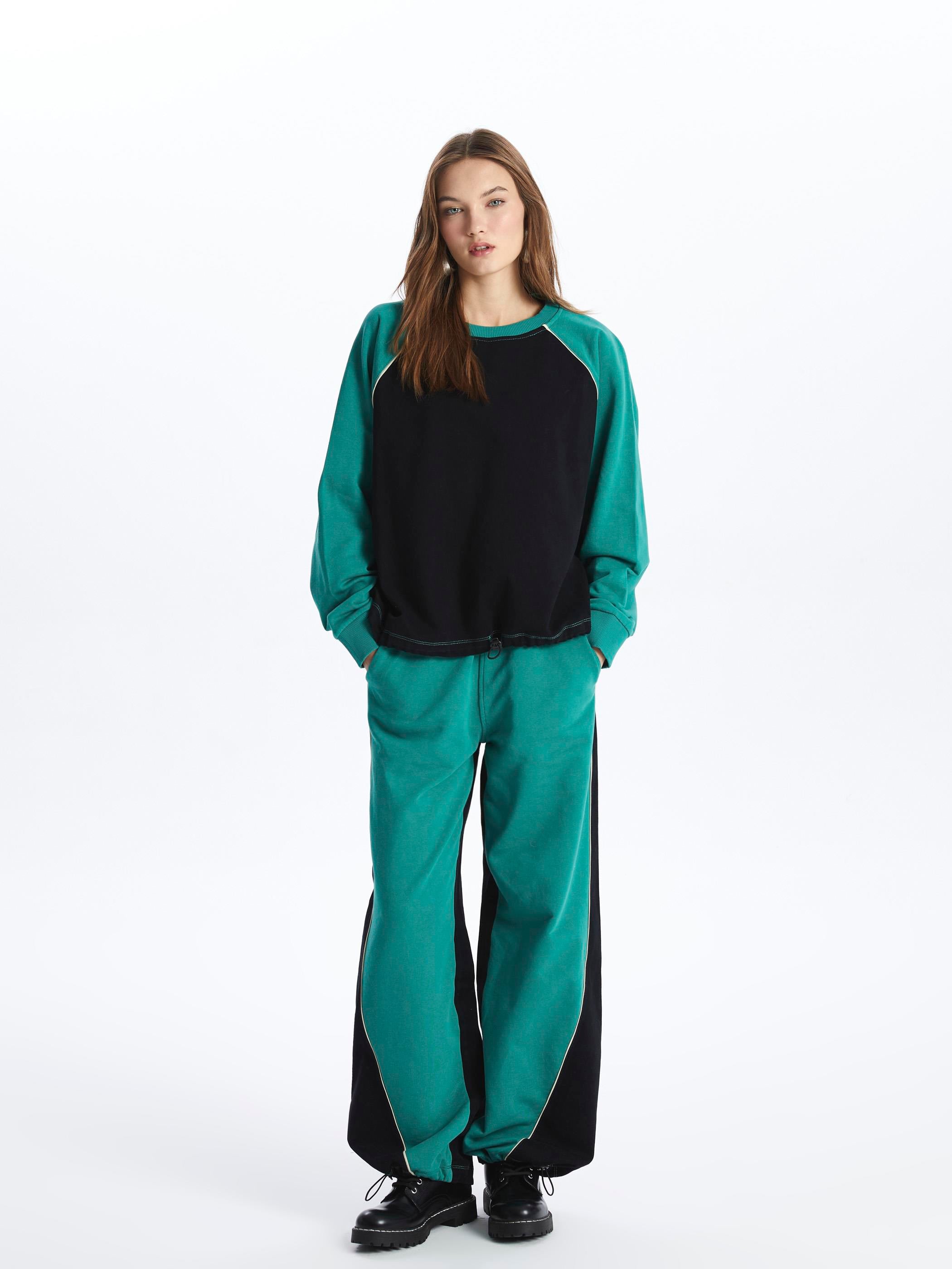 Florida- Bisiklet Yaka Uzun Kol Parçalı Sweatshirt- Siyah Yeşil