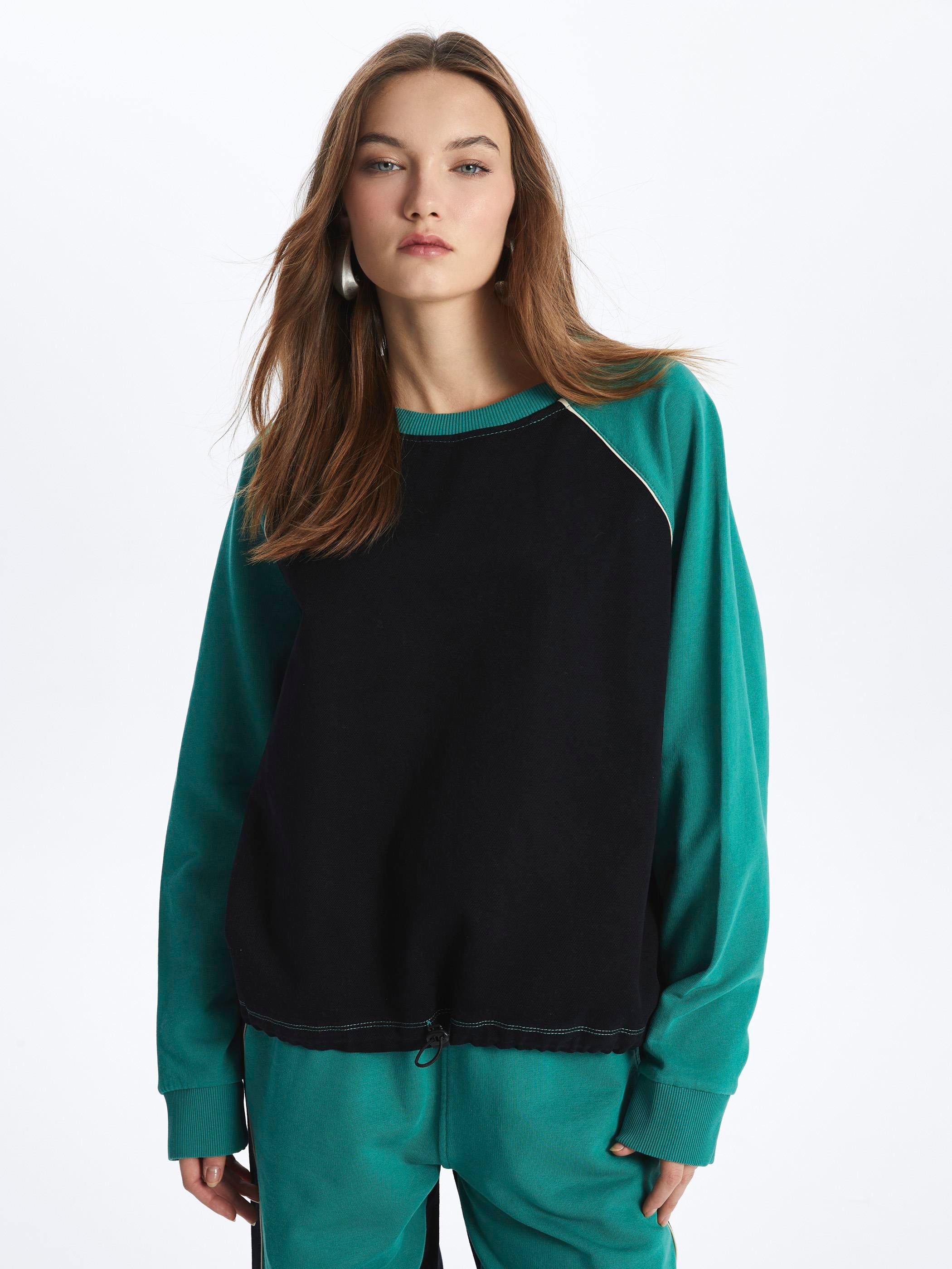 Florida- Bisiklet Yaka Uzun Kol Parçalı Sweatshirt- Siyah Yeşil