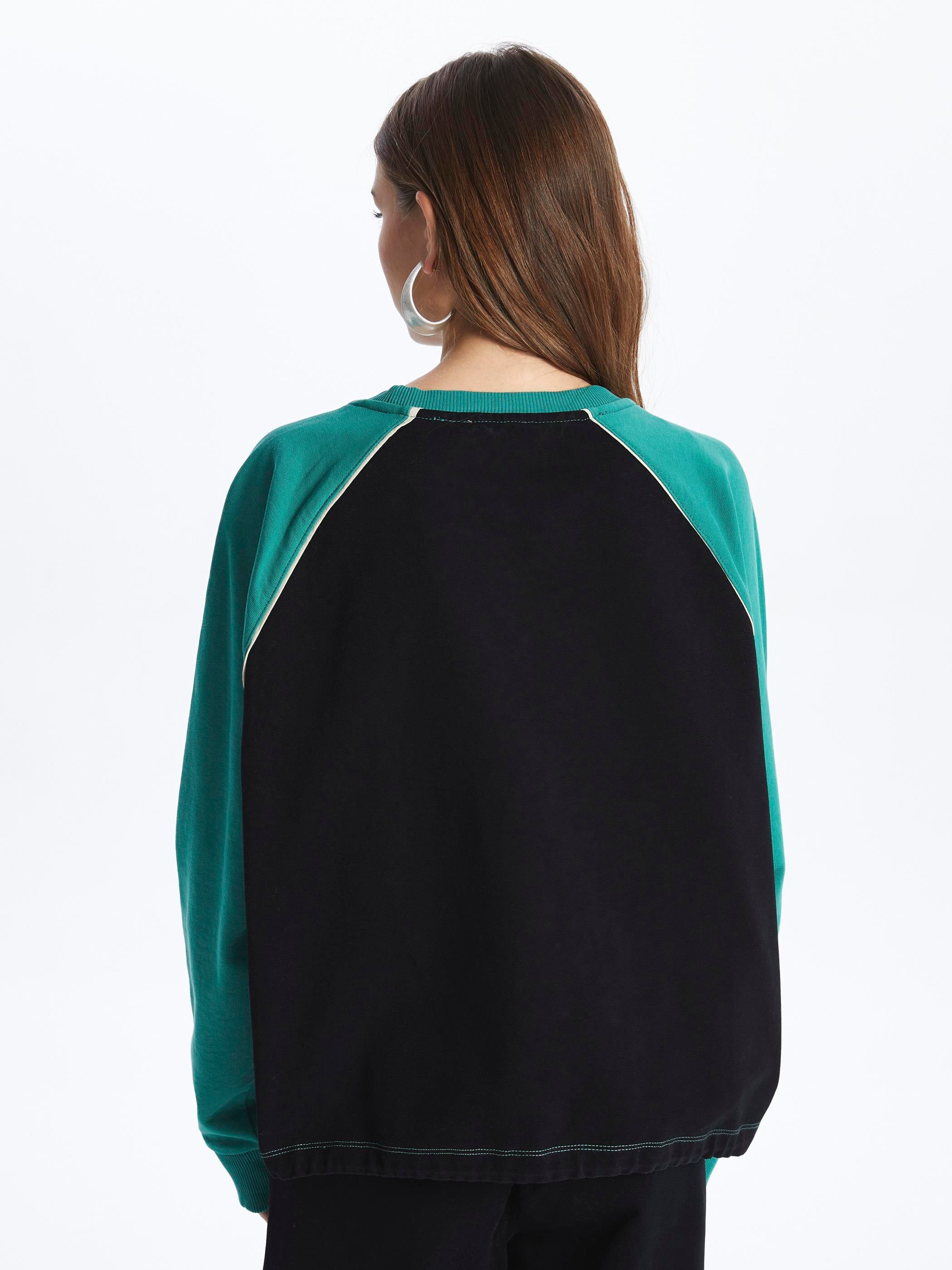 Florida- Bisiklet Yaka Uzun Kol Parçalı Sweatshirt- Siyah Yeşil