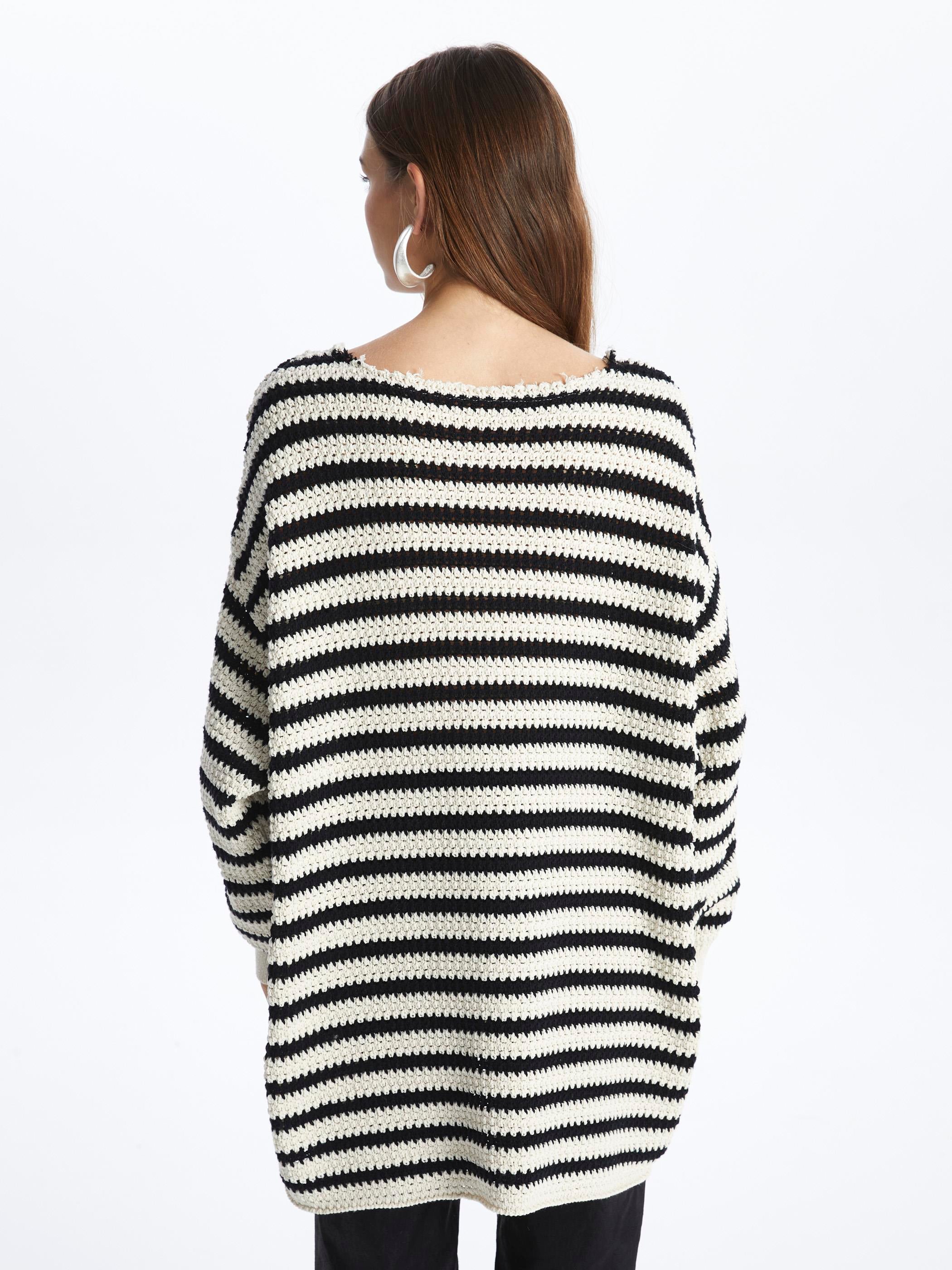 Genova- Kayık Yaka Uzun Kol Çizgili Triko- Siyah Stripe