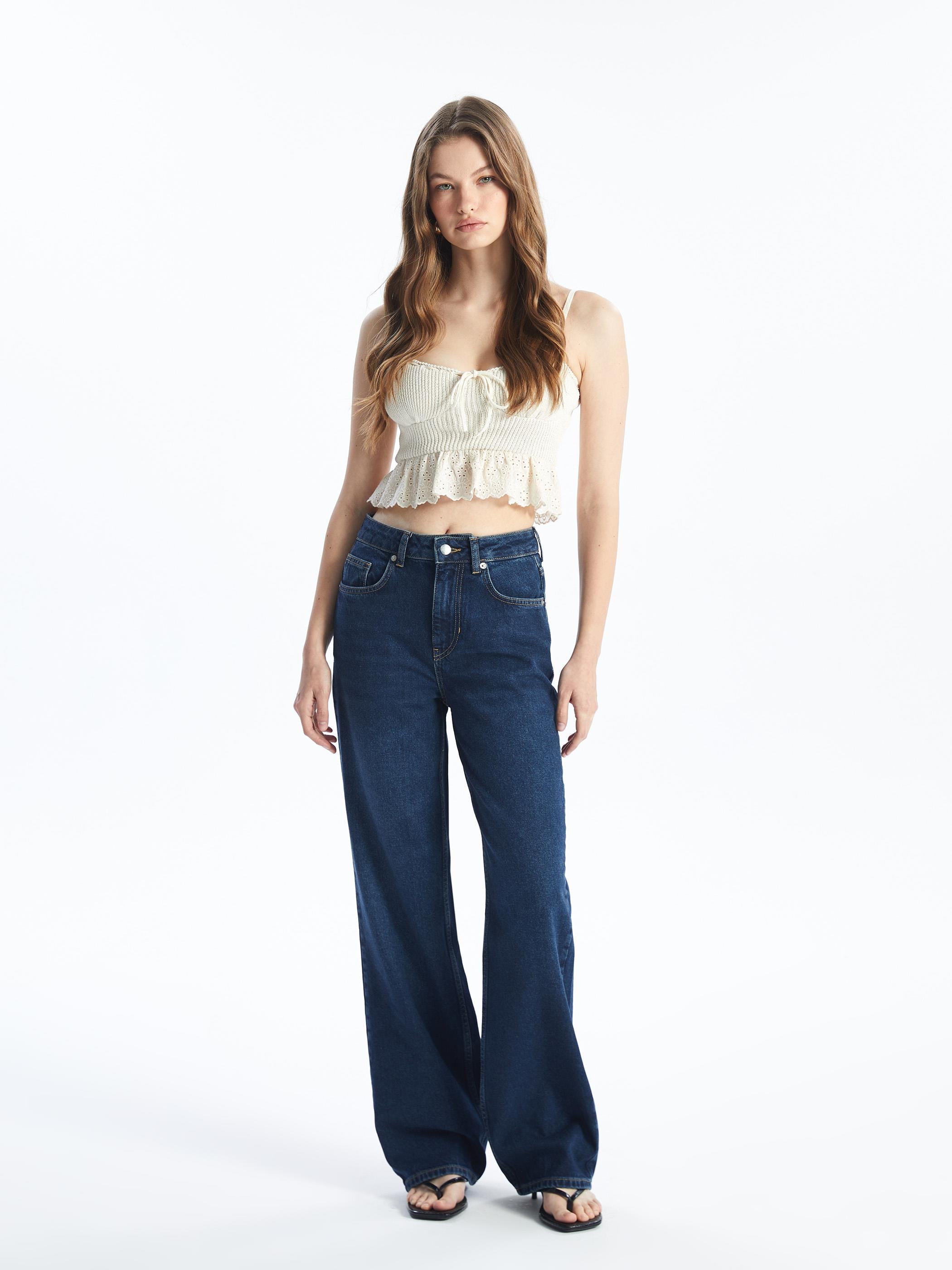 Jean Düz Palazzo Kalıp Pantolon - Mid