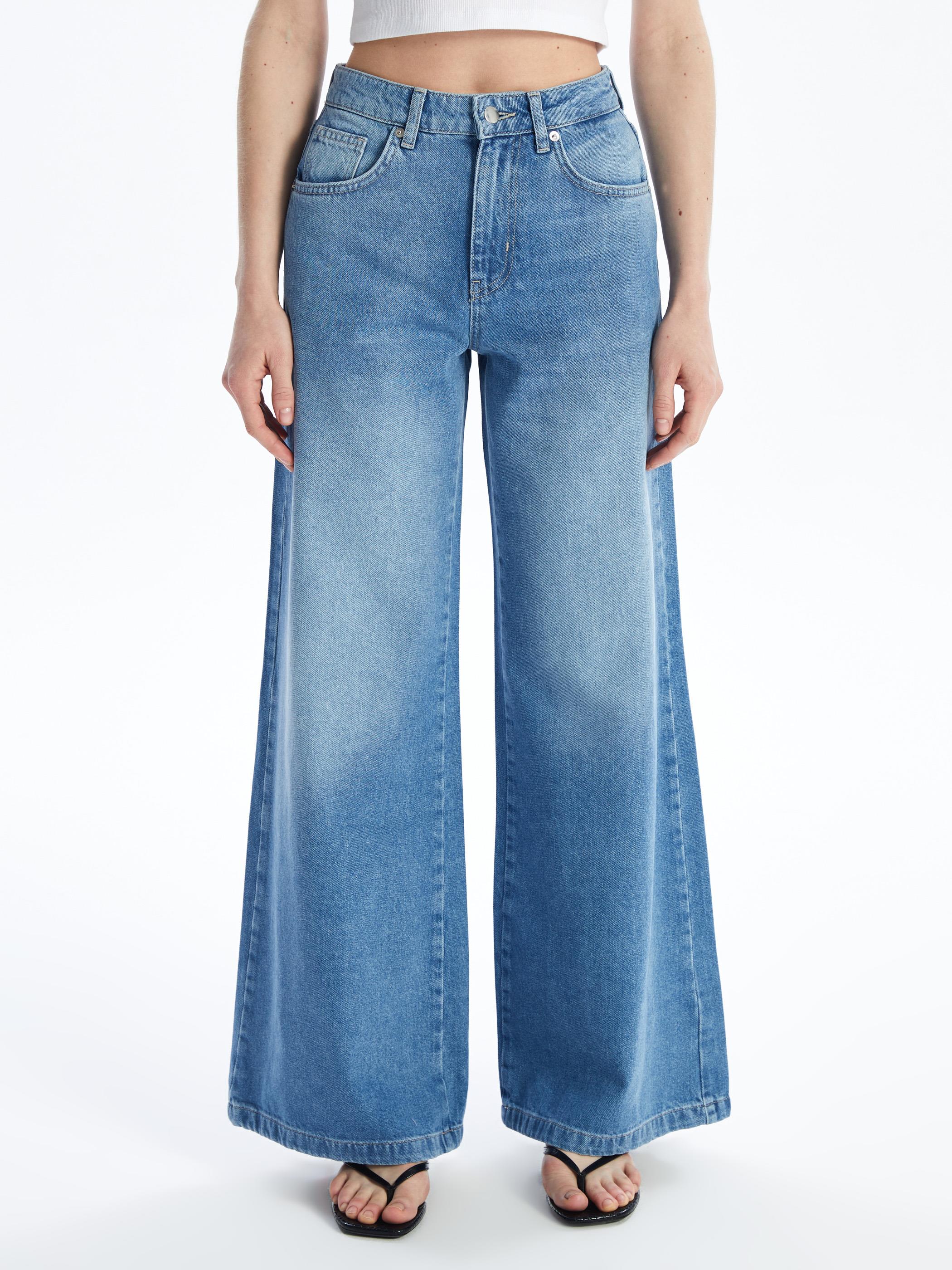 Lazio - Yüksek Bel Geniş Paça Denim Pantolon - Mid