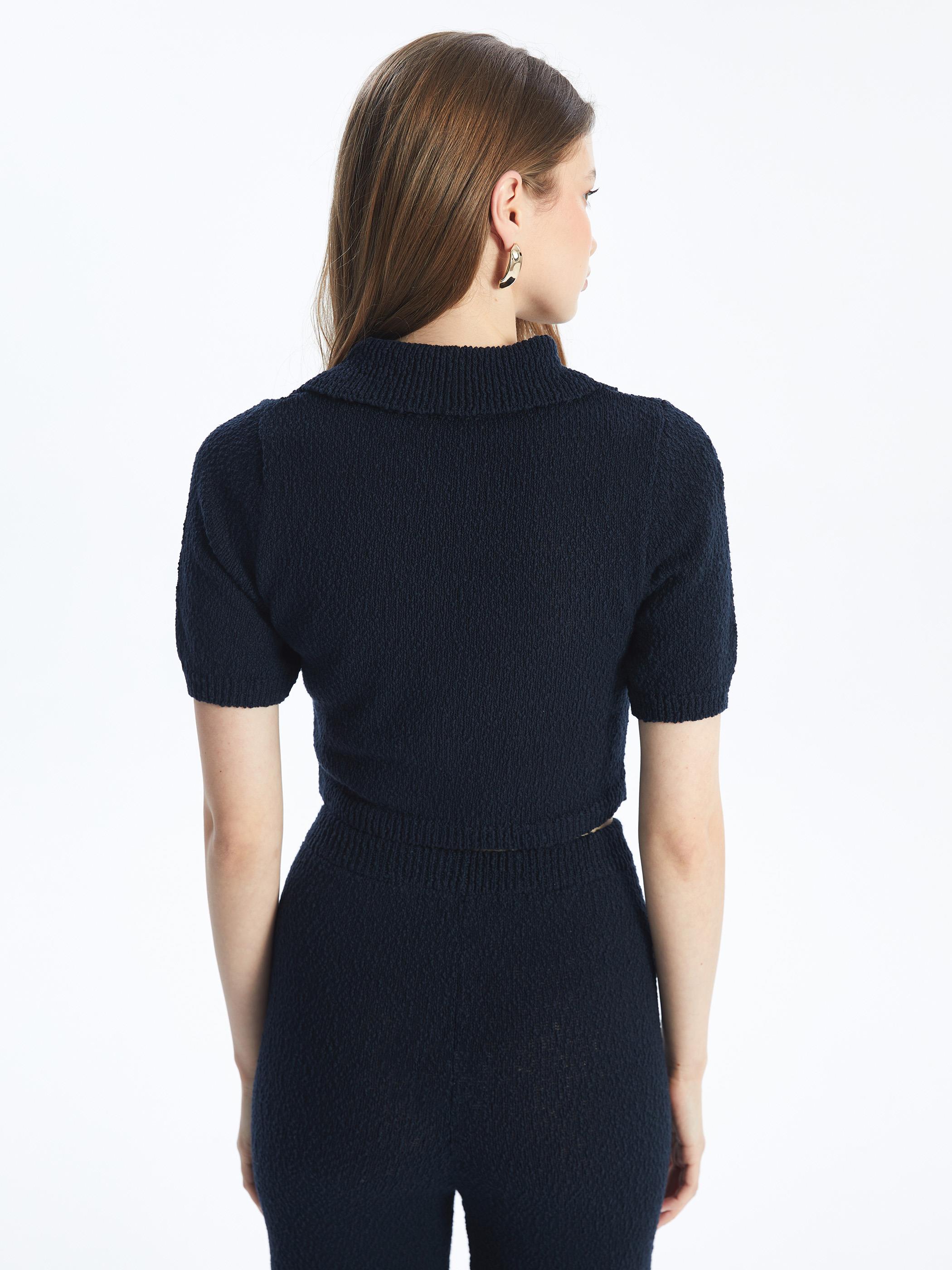 Lıma - Örgü Detaylı Gömlek Model Triko Bluz - Lacivert