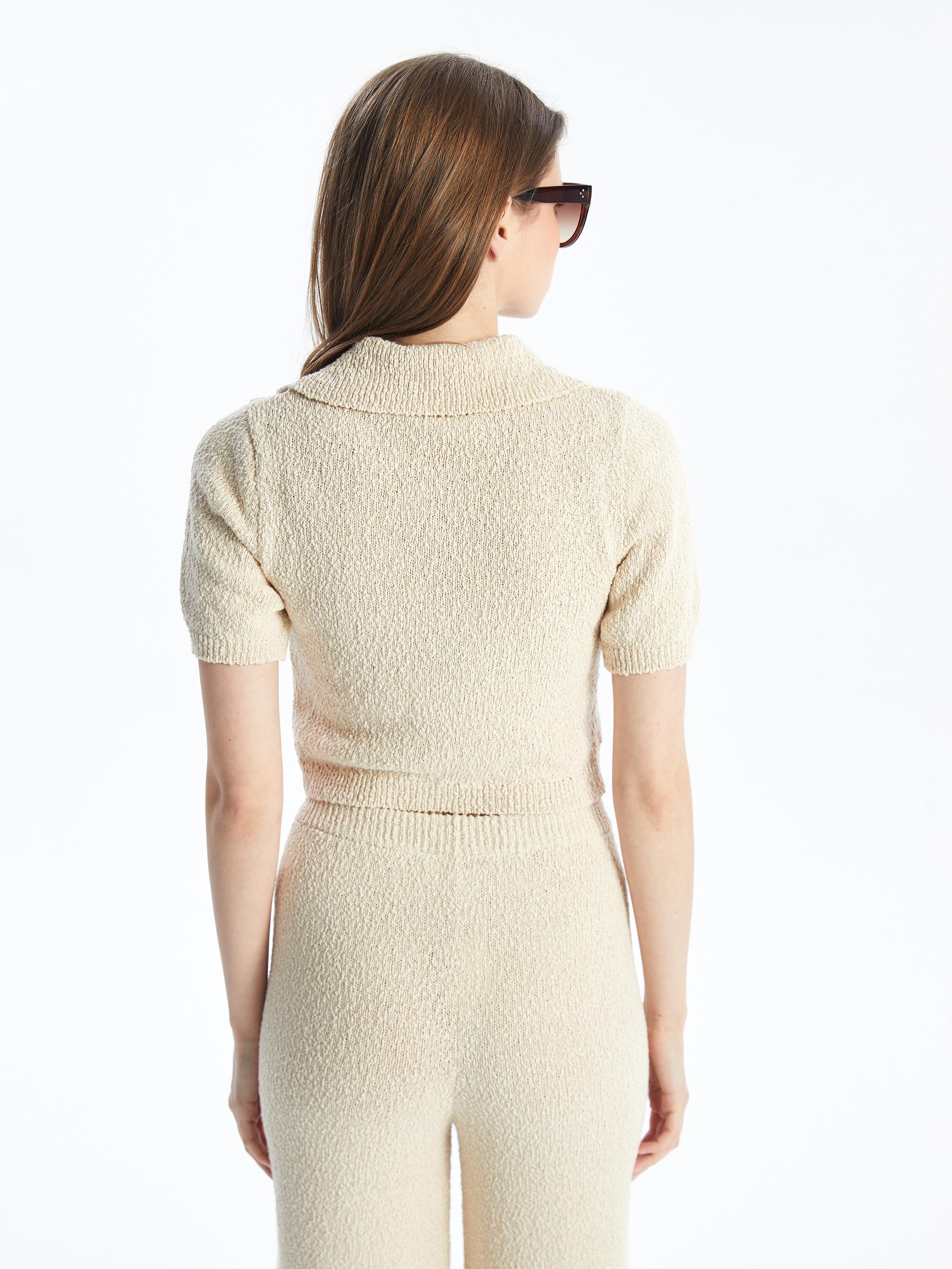 Lıma - Örgü Detaylı Gömlek Model Triko Bluz - Ekru