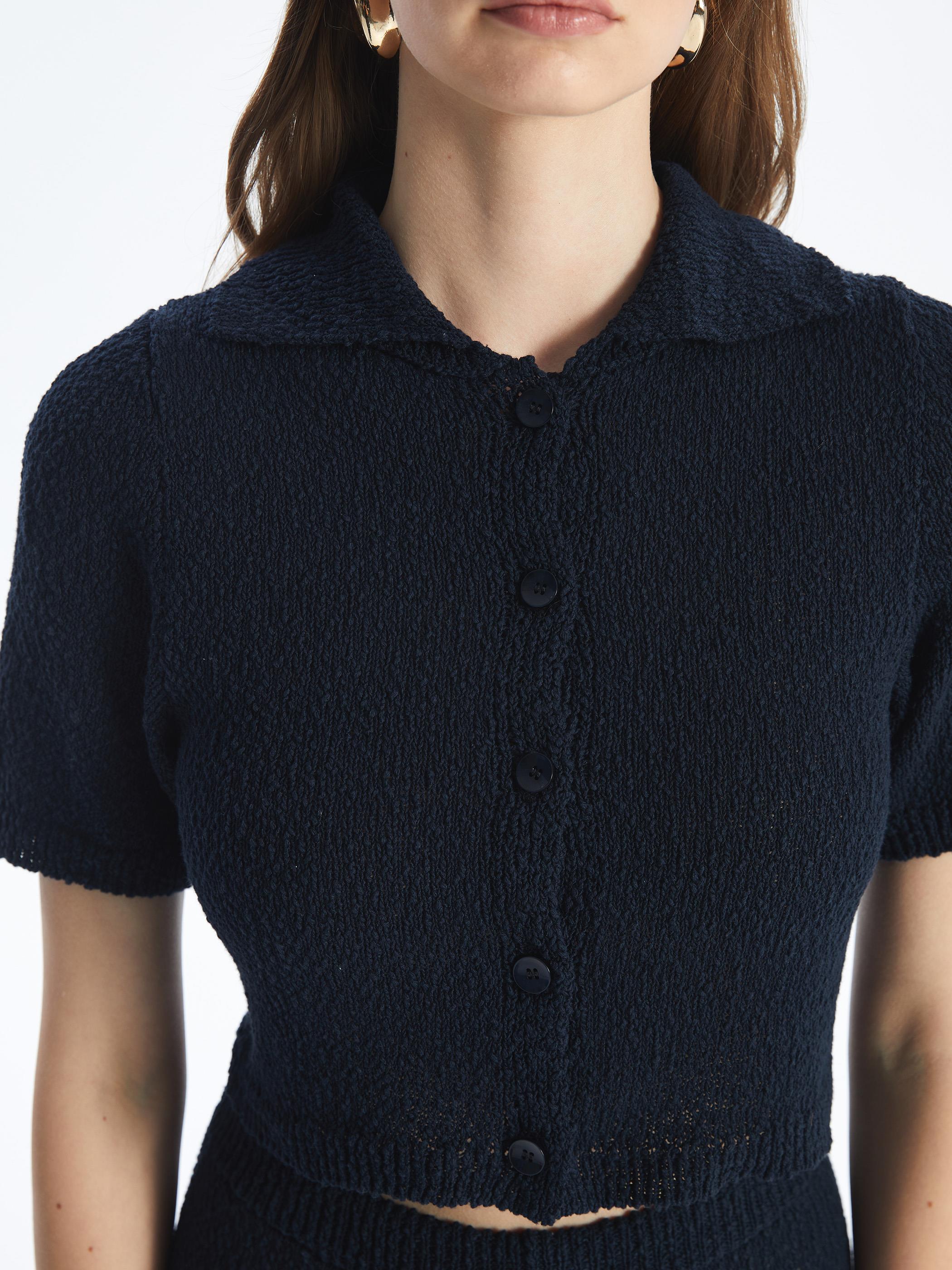 Lıma - Örgü Detaylı Gömlek Model Triko Bluz - Lacivert