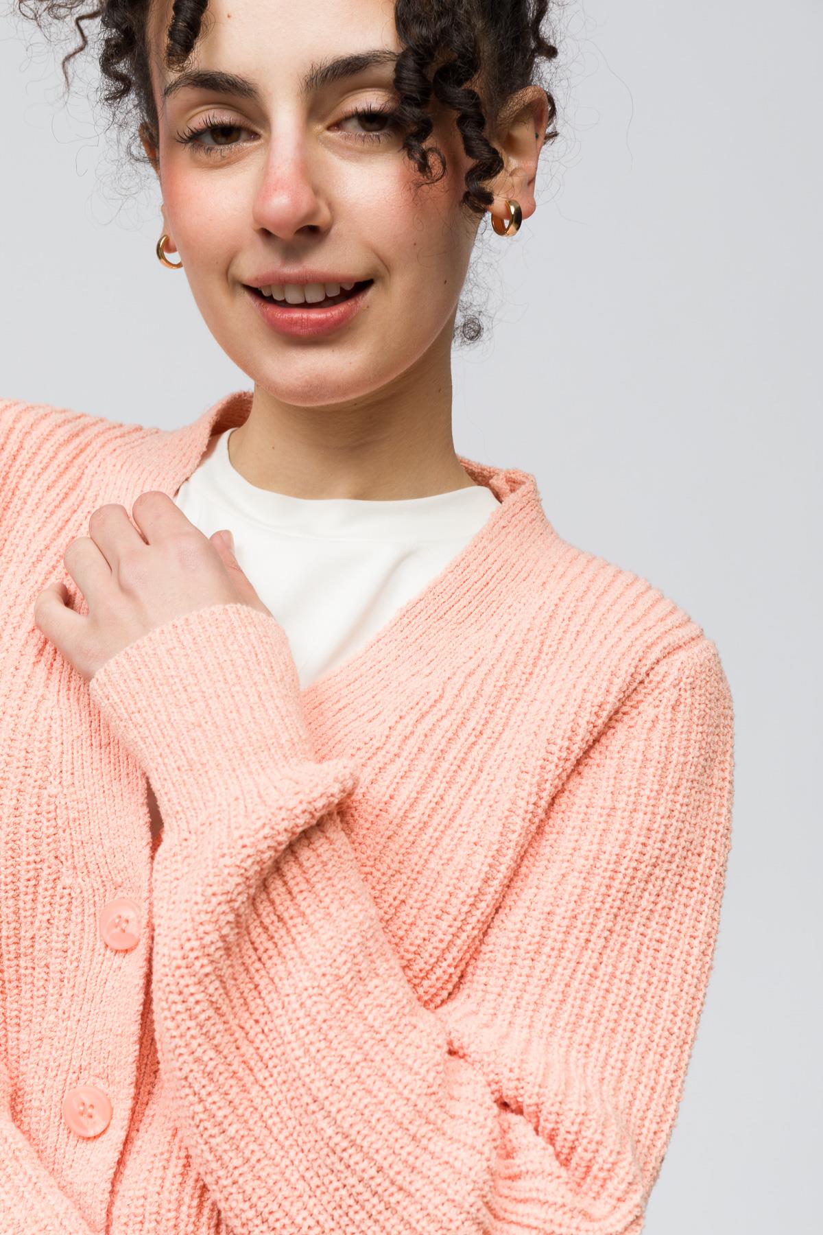 Lugano - Düğme Detaylı Uzun Kollu Triko Hırka - Orange Renk