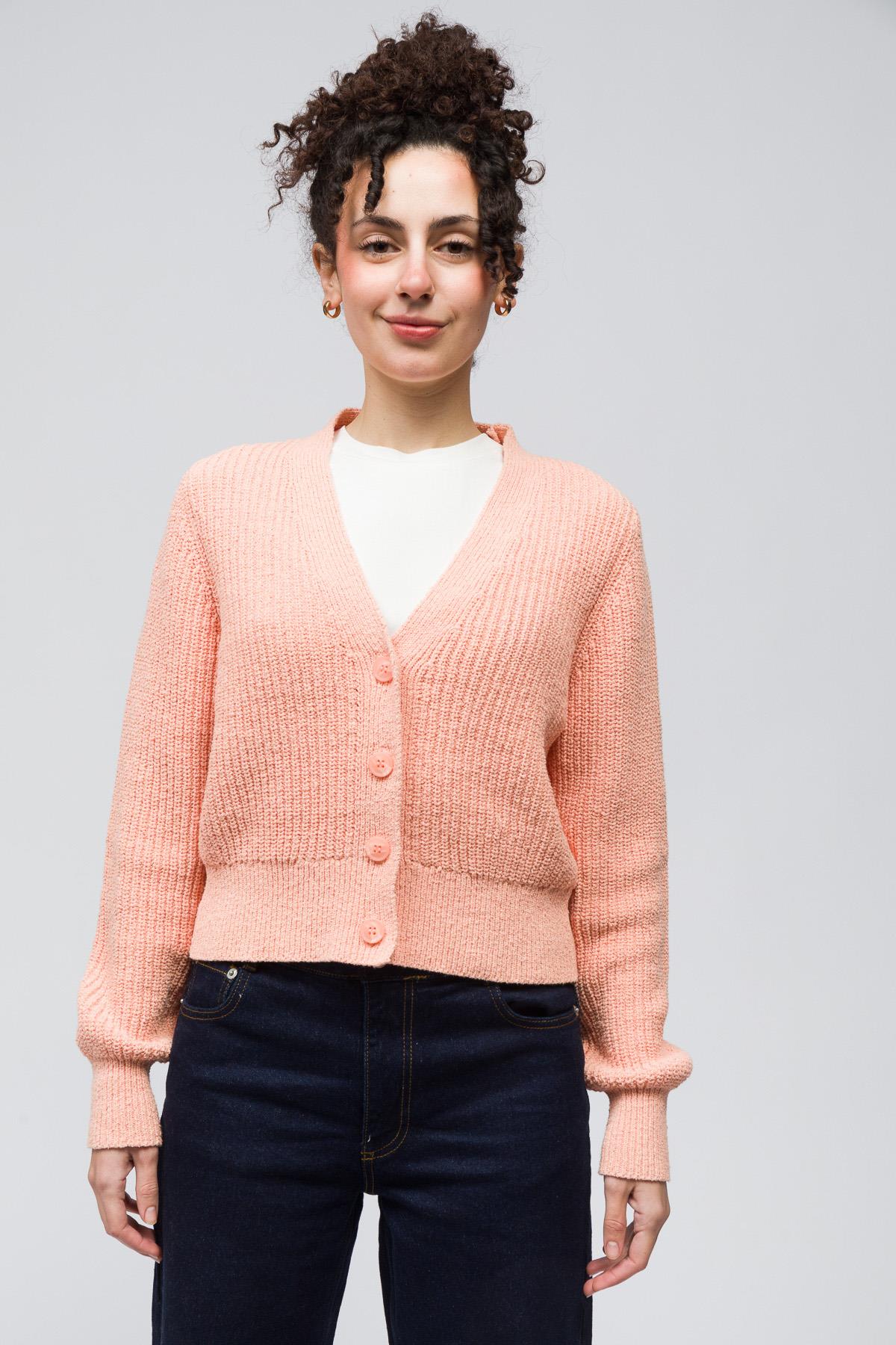 Lugano - Düğme Detaylı Uzun Kollu Triko Hırka - Orange Renk