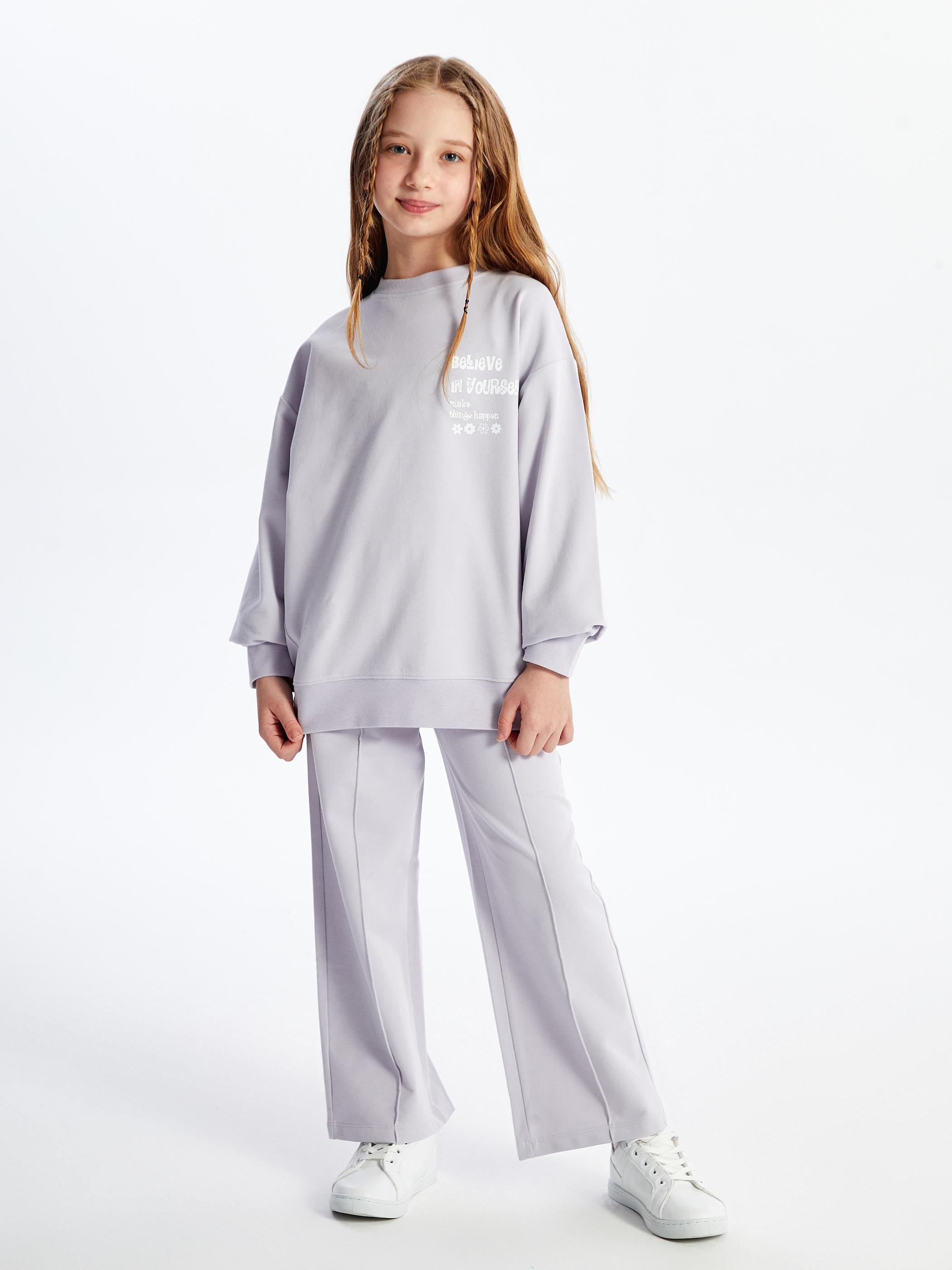 Maringa - Örme Baskı Detaylı Sweatshirt - Lila Renk