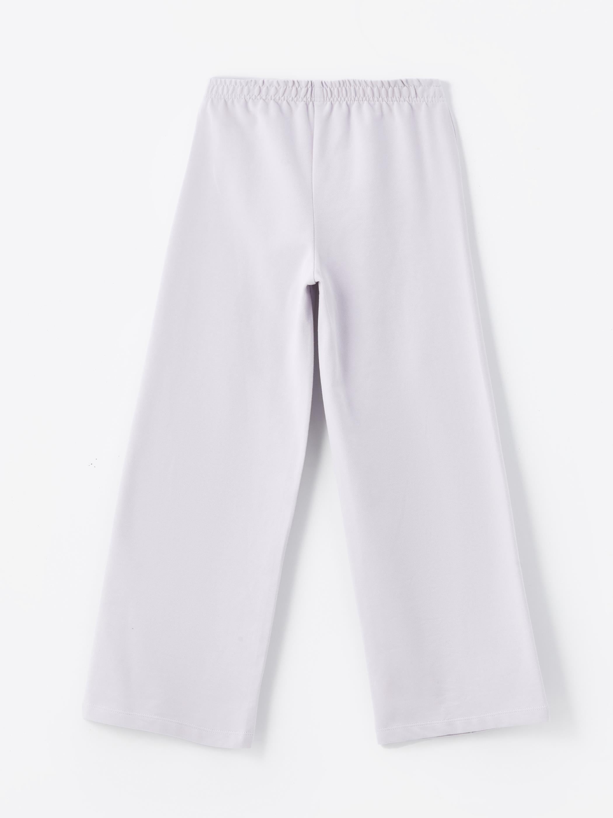 Maringa - Örme Nervür Detaylı Bol Paça Pantolon - Lila Renk